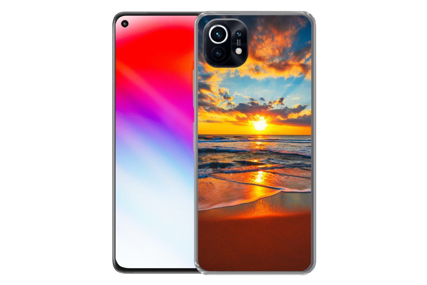 MuchoWow Handyhülle für Xiaomi Mi 11 Meer - Sonnenuntergang - Strand - Wolken - Orange, Phone Case, Silikon, Schutzhülle Dünn