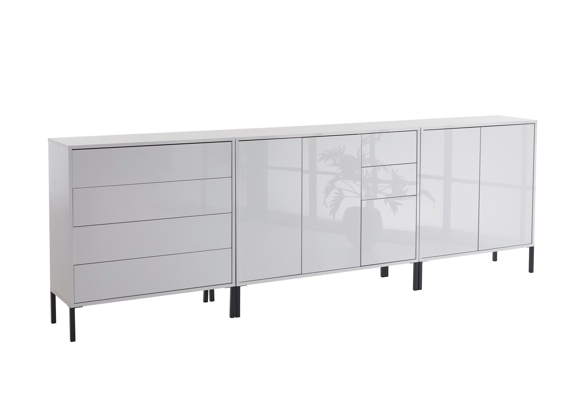 BMG Möbel Kommode Sideboard Mailand Set 7 in verschiedenen Ausführungen (3tlg), mit weiß lackierten Hochglanzfronten und Push-to-open-Funktion