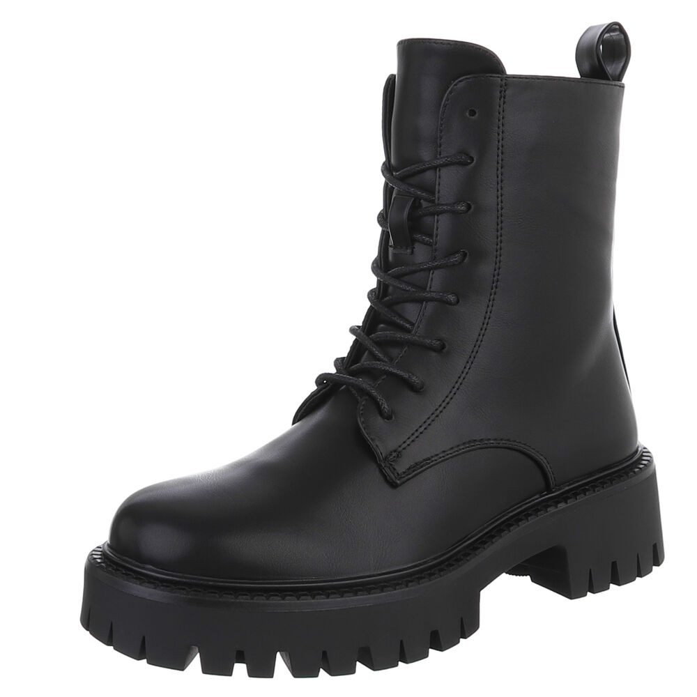Ital-Design Stylischer Damenstiefel mit robuster Sohle für Wintertage Plateaustiefelette (90169451) Blockabsatz Stiefeletten in Schwarz