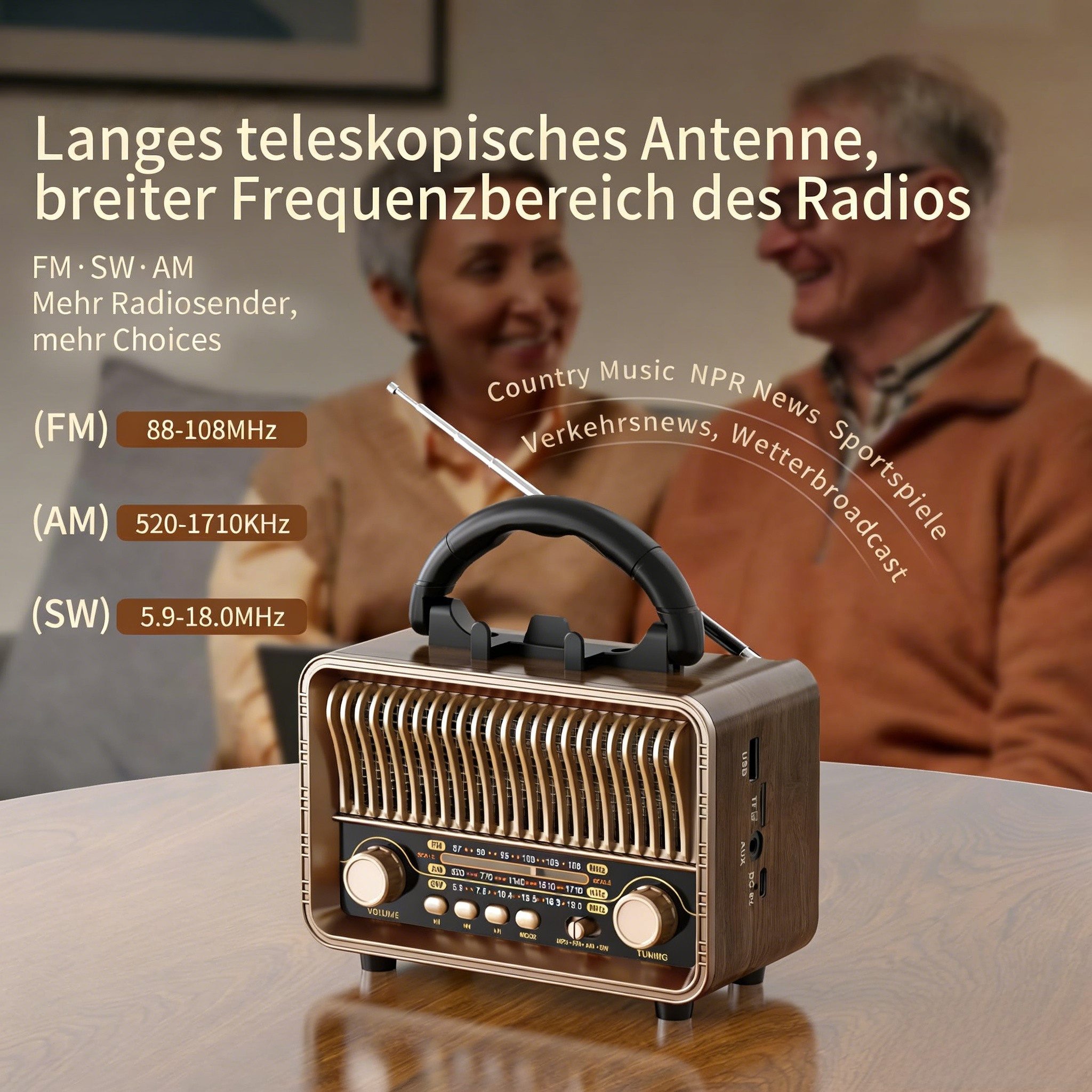 ibettertec Radio Klein mit Bluetooth,Tragbares AM/FM/SW Radio, Radio (Vintage AM/FM-Super-Weitband-Radio mit Bluetooth 5.4, Tragbares 5-in-1 Bluetooth-Lautsprecher-Radio)