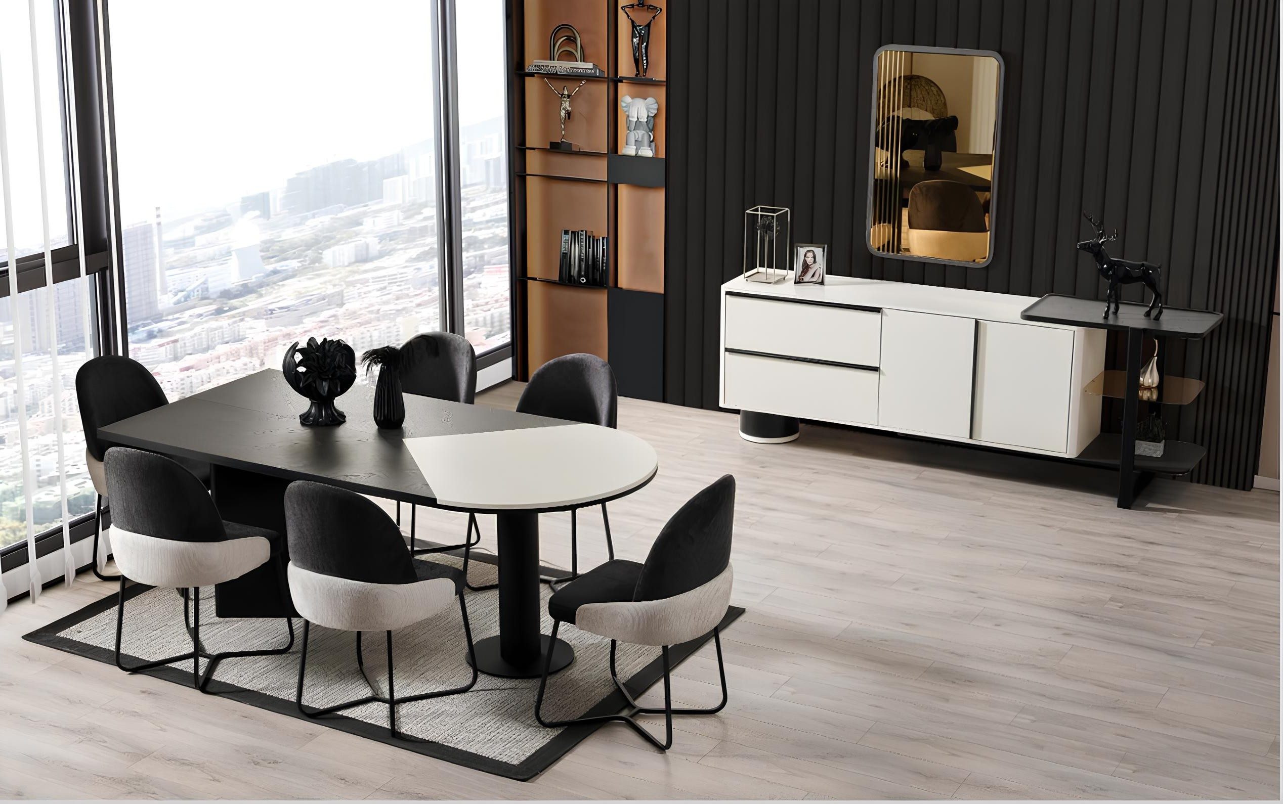 Essgruppe 7tlg. Esstischgruppe Holz Schwarz mit Stühlen für Esszimmer
