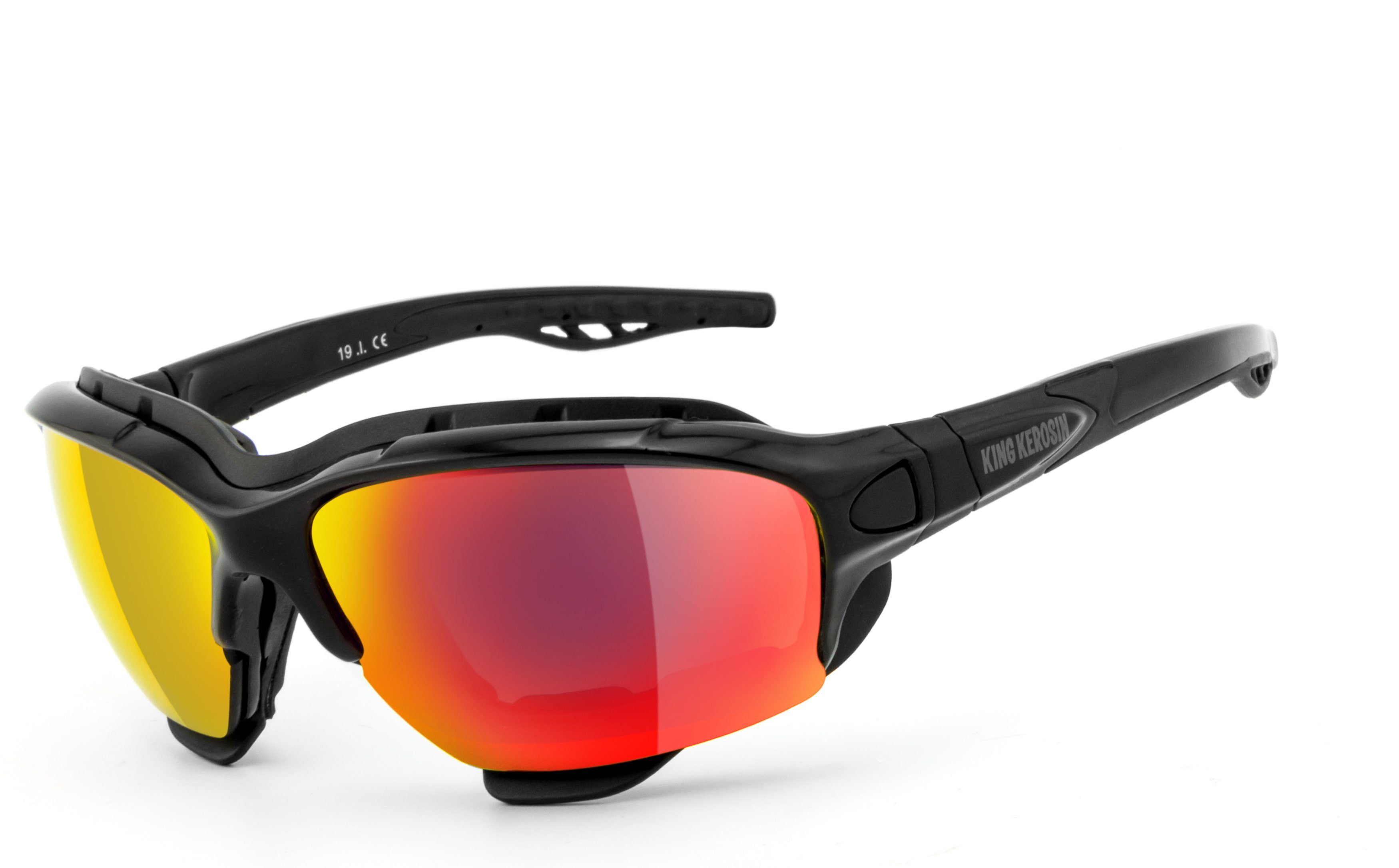 KingKerosin Motorradbrille KK195 Multifunktion, inkl. 3 Paar Wechselgläser, viele Extras