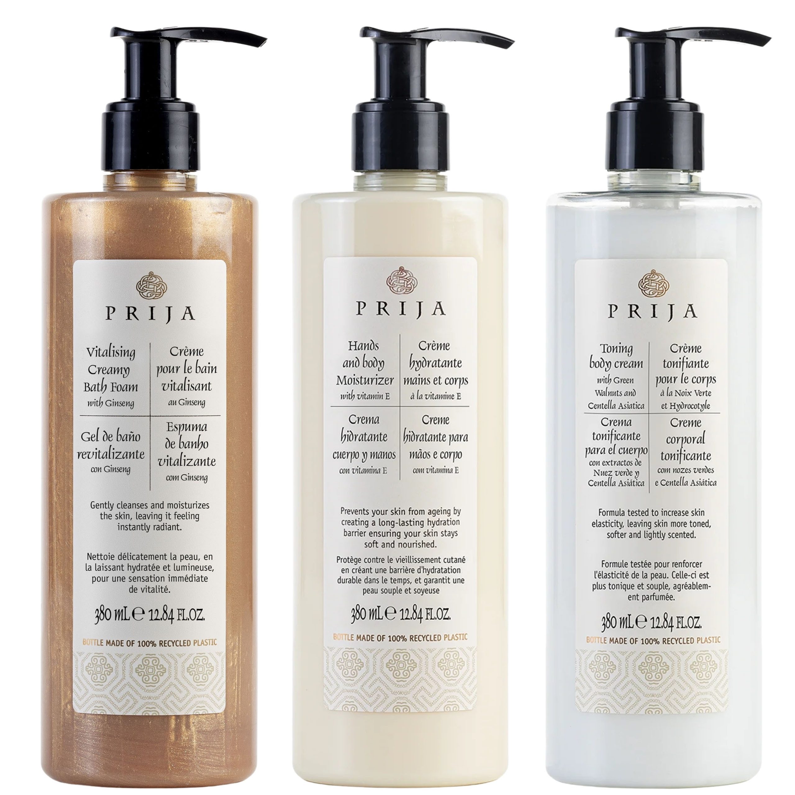 PRIJA Körperpflegemittel PRIJA VEGAN Set, Duschgel, Gesichtswasser und Körpercreme, 3 × 380 ml
