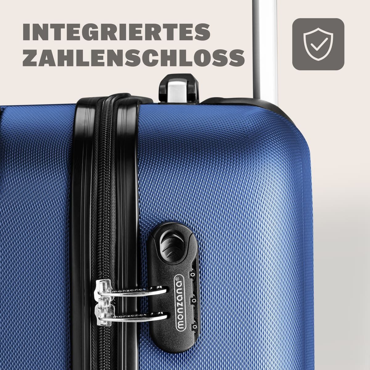 monzana Hartschalen-Trolley, 4 Rollen Rollen, Rollkoffer Zahlenschloss Reisekoffer Hartschalenkoffer Trolley Blau L