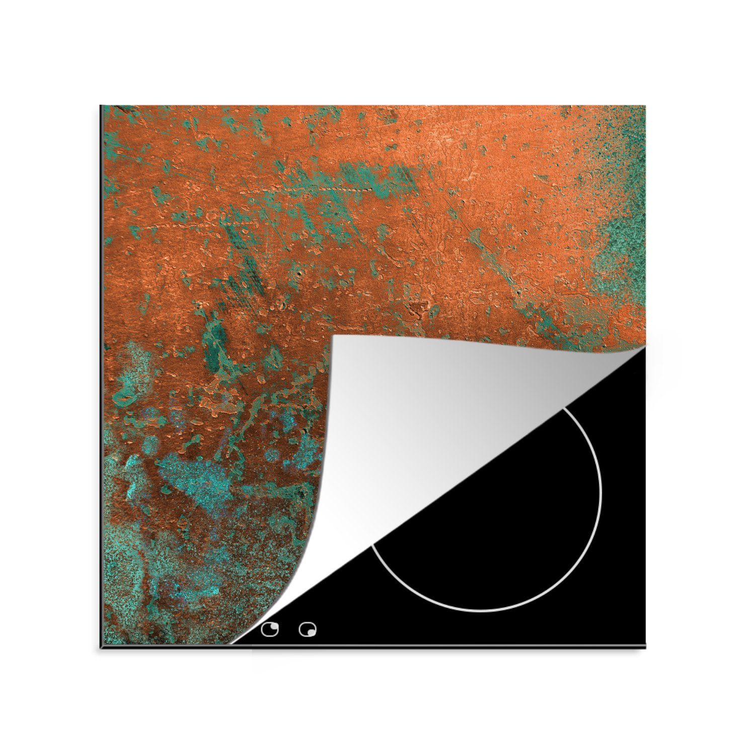 MuchoWow Herdblende-/Abdeckplatte Stahl - Grün - Rost, Vinyl, (1 tlg), 78x78 cm, Ceranfeldabdeckung, Arbeitsplatte für küche