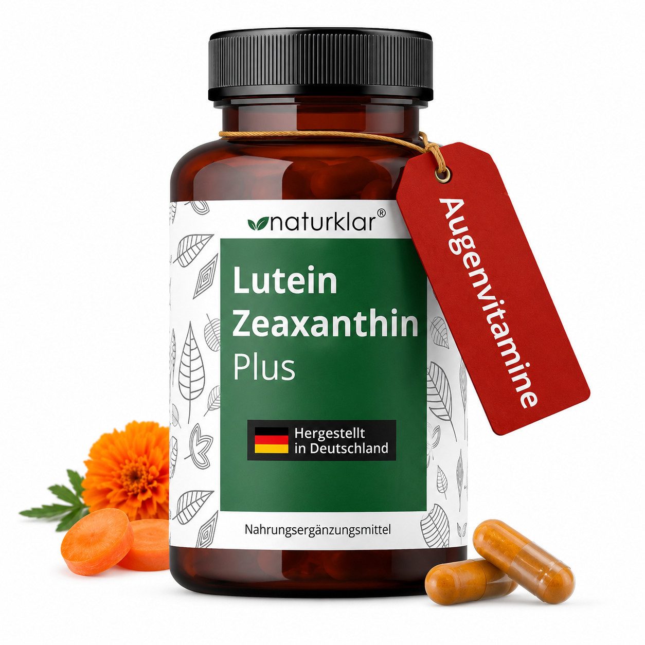 Naturklar Lutein Zeaxanthin Kapseln 90 St. hochdosiert vegan mit Beta-Carotin Kapseln, 31 g