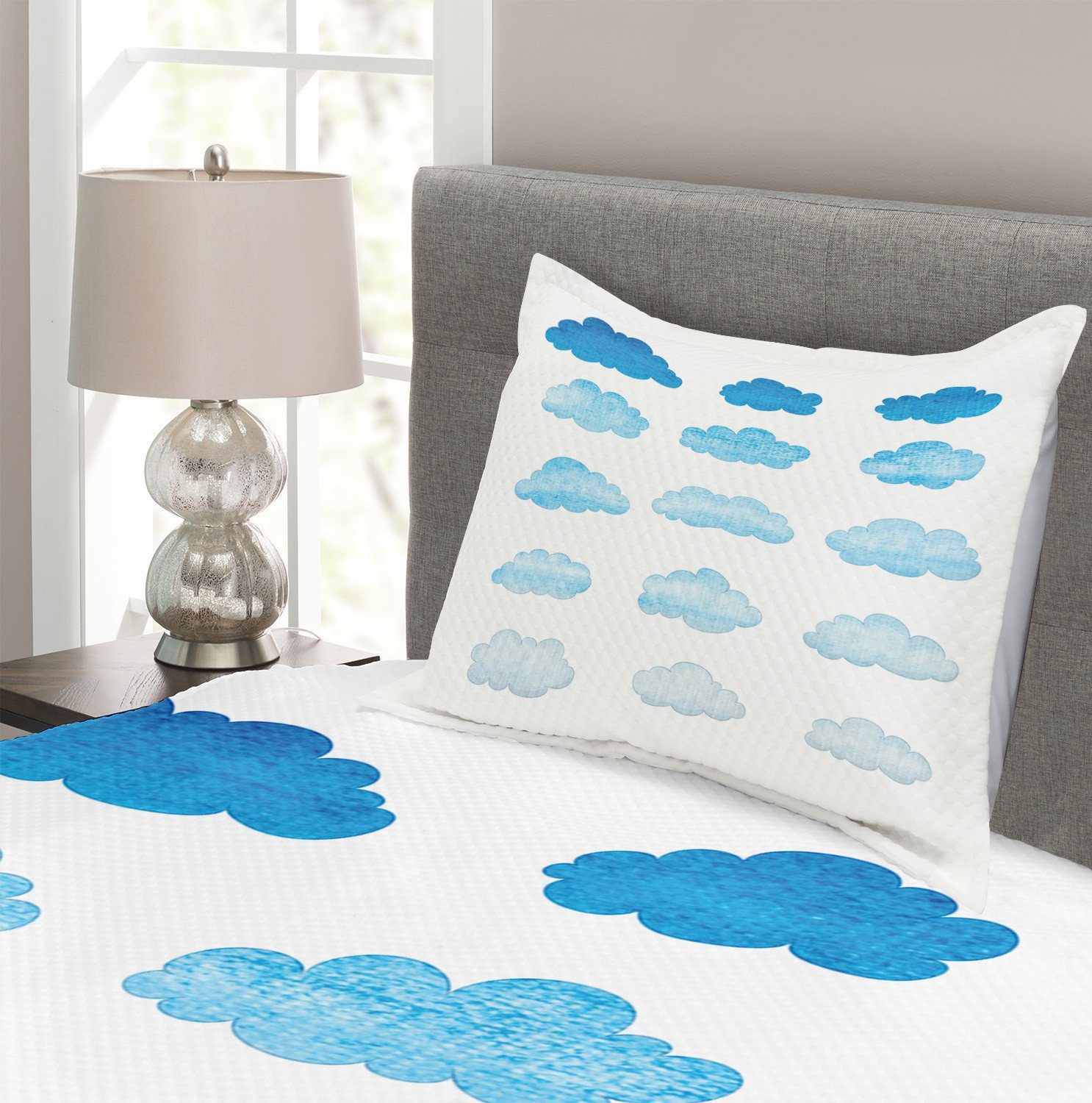 Set Tagesdecke Wolke Kissenbezügen mit Blended Stil Abakuhaus, Waschbar, Aquarell