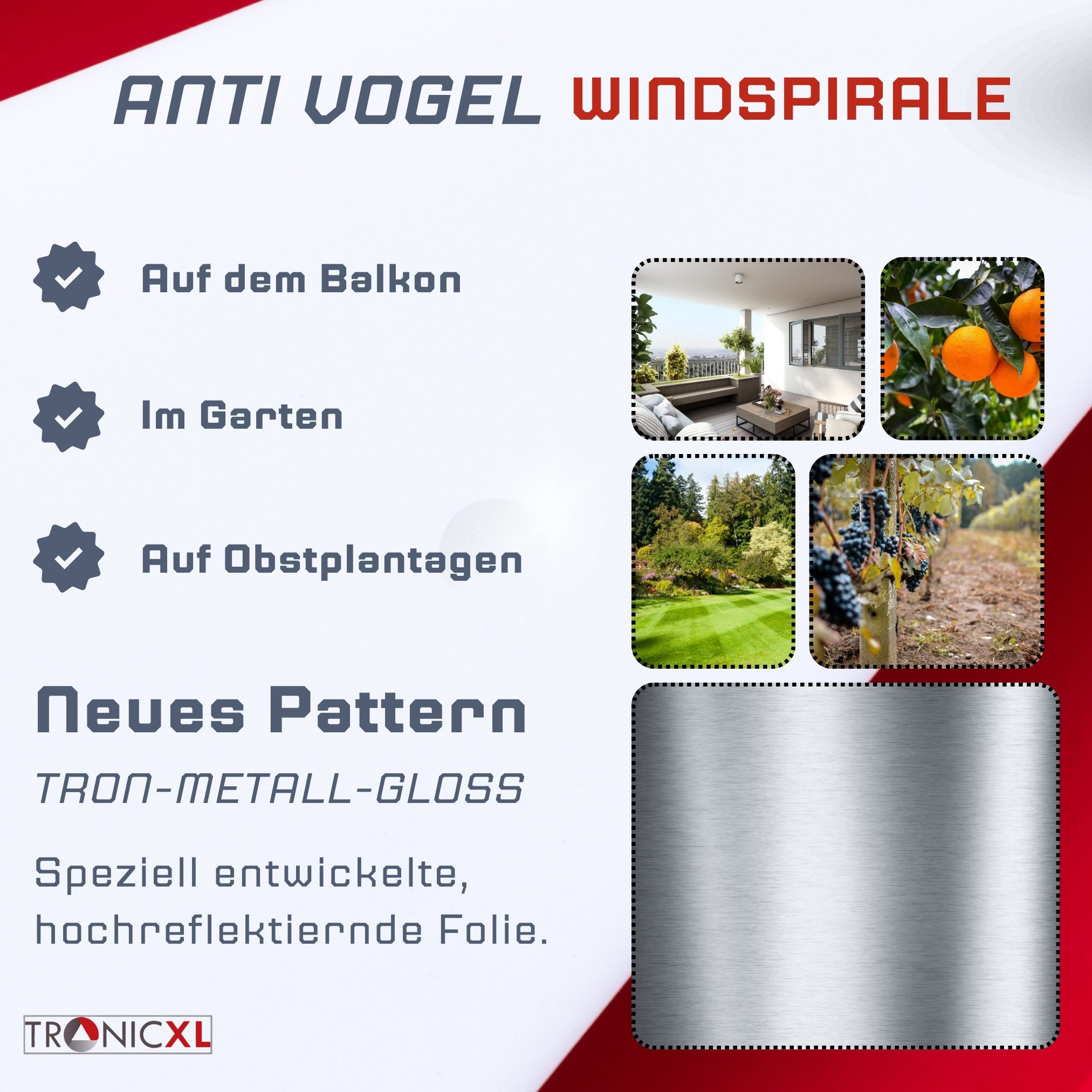 TronicXL Vogelabwehr-Windspiel 6X Windspirale Vogelabwehr Reflektierend Vogelschreck Spirale Tauben – Bild 5 von 5