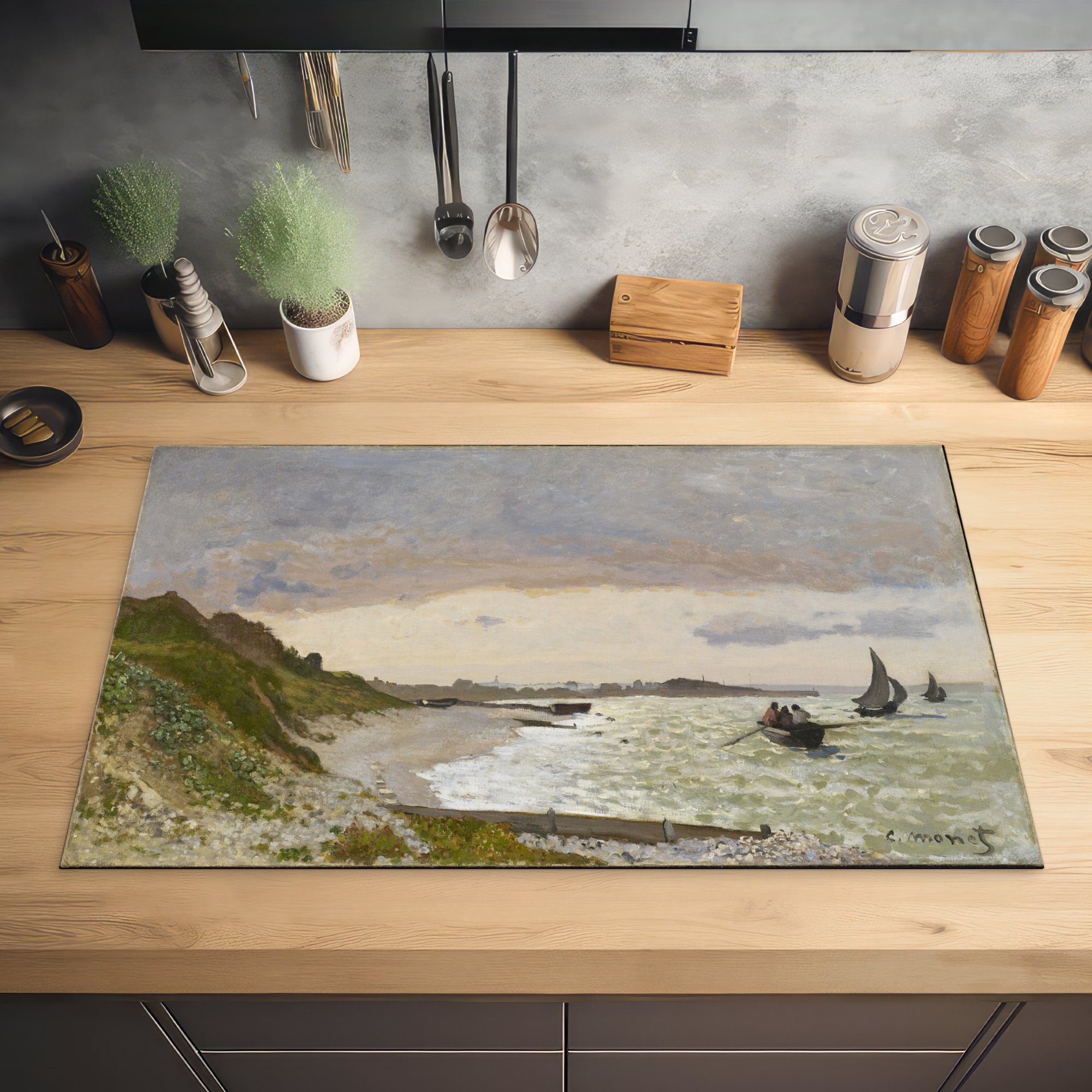 tlg), Küste Herdblende-/Abdeckplatte Monet, - für küche MuchoWow von Claude (1 Ceranfeldabdeckung, Vinyl, Arbeitsplatte von Sainte-Adresse Gemälde cm, Die 83x51