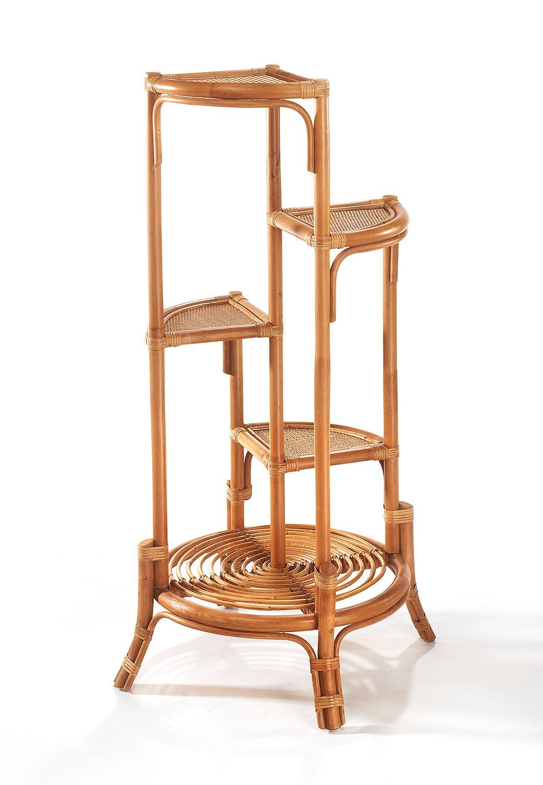 Kobolo Regal Blumenregal Pflanzenständer aus Rattan - natur - für 4 Töpfe günstig online kaufen
