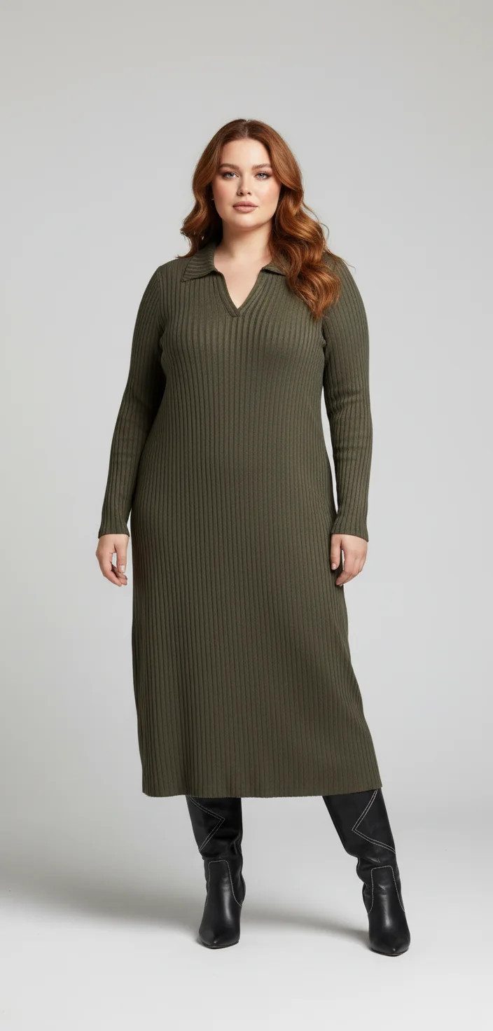 Shape of You Minikleid Geripptes Midikleid mit Polokragen