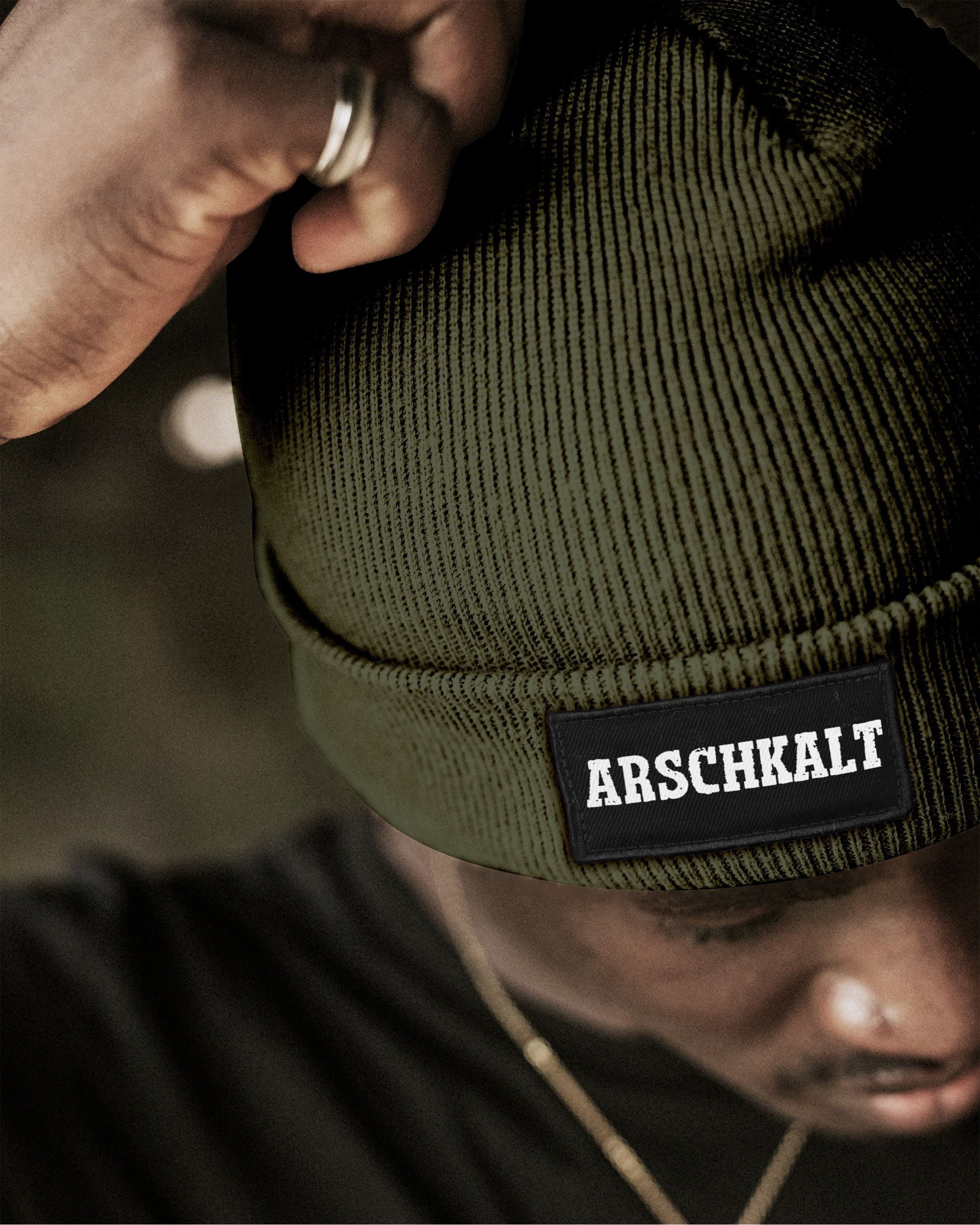 MoonWorks Strickmütze Herren Beanie mit Patch Strickmütze mit Spruch Arschk günstig online kaufen