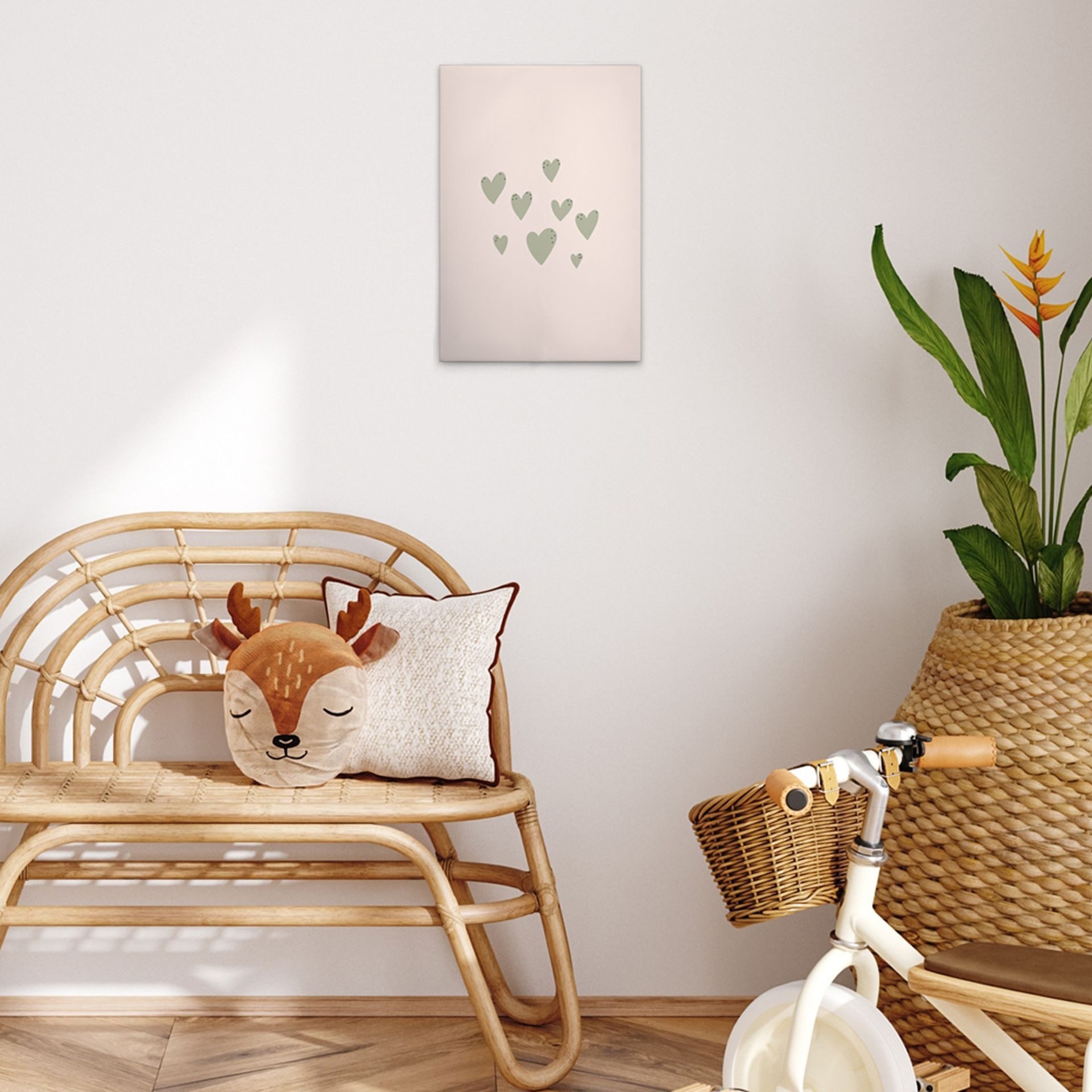 Tadessi Leinwandbild Herz Kinderzimmer Beige Grün versch. Größen, Herzen
