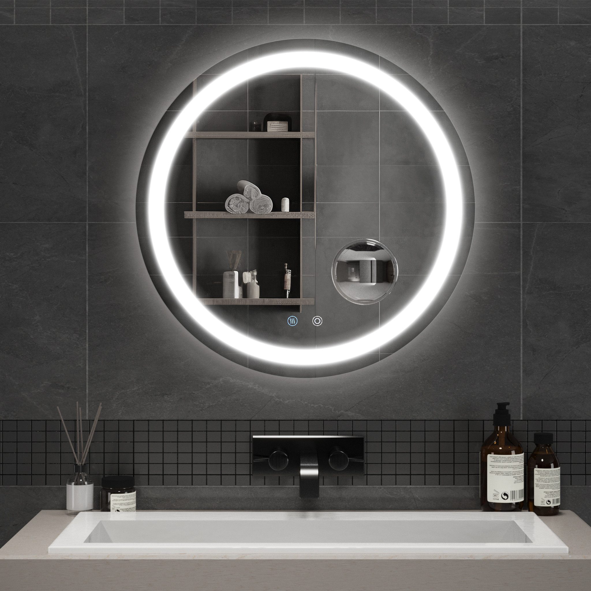 Mondeer Badspiegel Badezimmerspiege (IP44), ⌀ 60cm mit Touch-Schalter und B günstig online kaufen