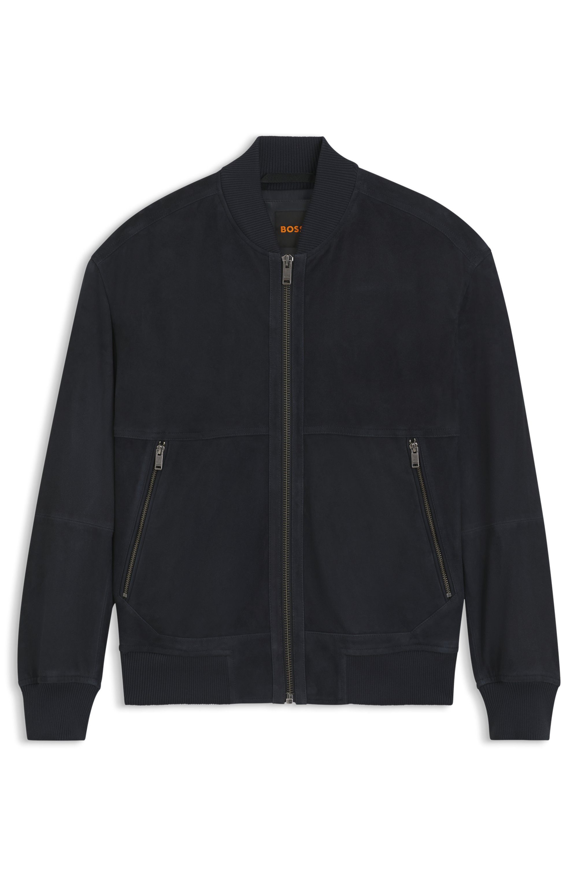 BOSS ORANGE Lederjacke Jonorve Weiches Ziegenveloursleder, Relaxed Fit, Rippstrickbündchen – Bild 5 von 5