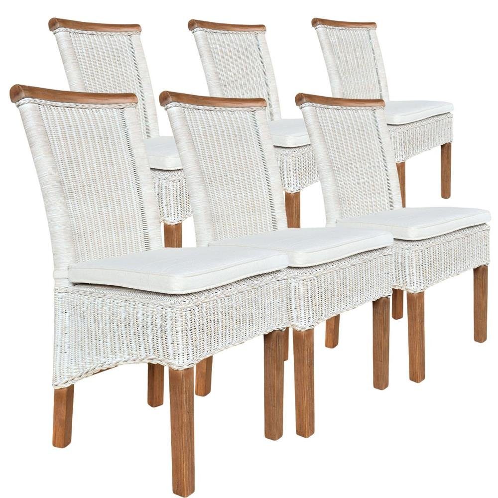Sessel 6 Esszimmer-Stühle Soma Sitzkissen, Stuhl Set soma Sitzmöbel Rattanstühle Sessel Sitzplatz Stück weiß, Perth