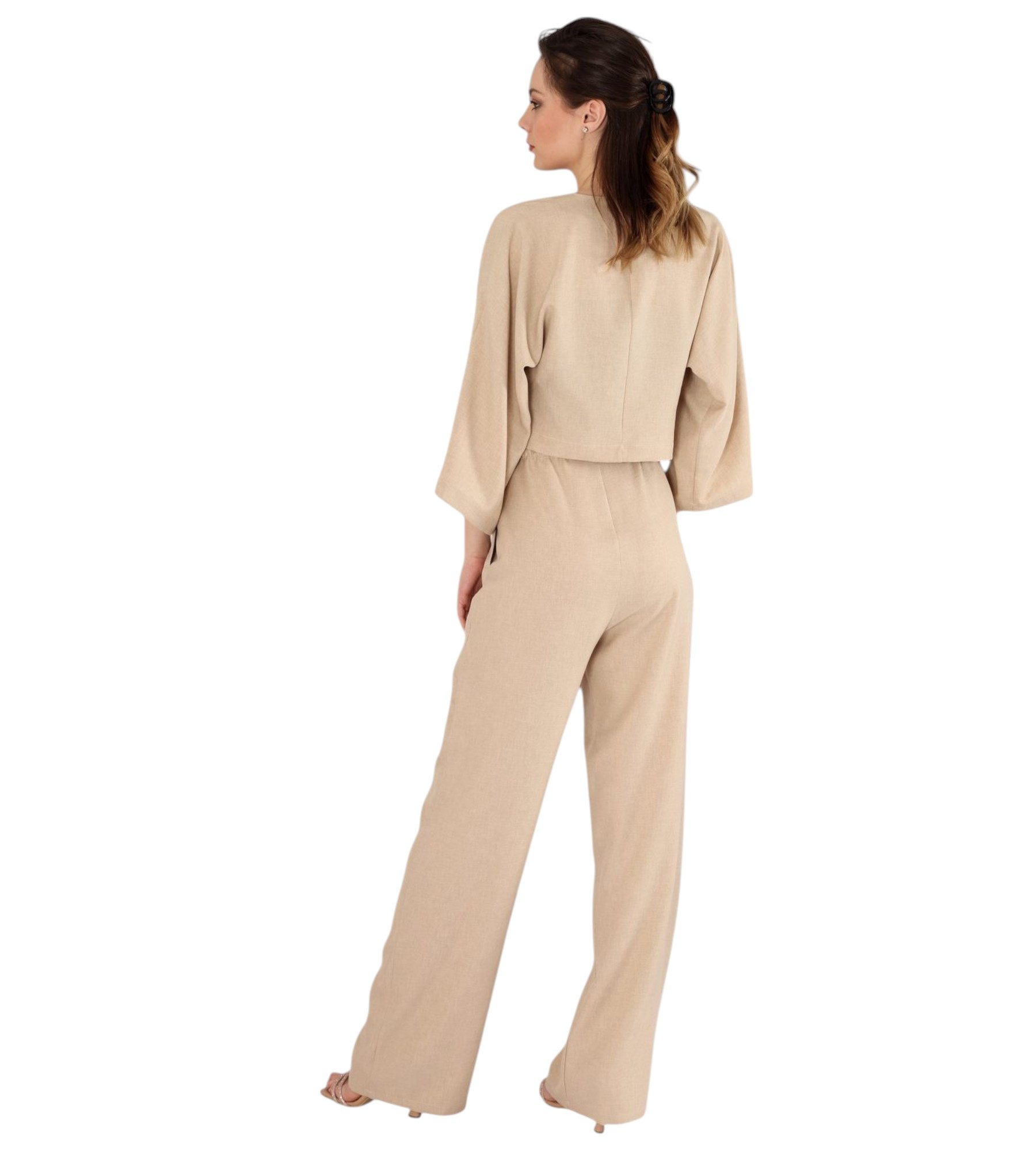 fashionshowcase Palazzohose Palazzohose Damen Hose in Leinenoptik – elegant Weites Bein XS beige