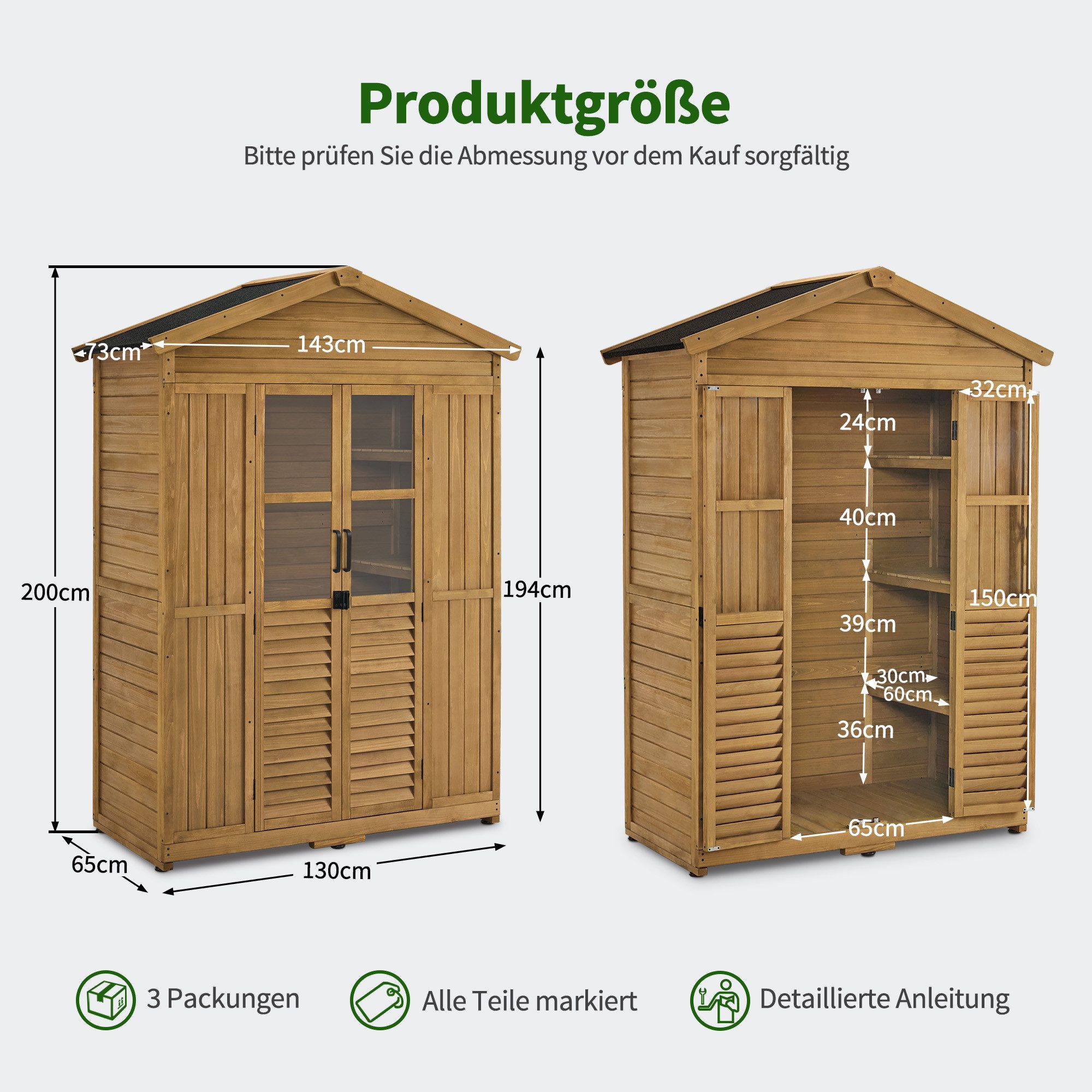 MCombo Gerätehaus M MCombo Gartenschrank Gartenhaus Geräteschrank Wetterfest 1743D Natur, Wetterfes, mit 6 Regale, Outdoor – Bild 3 von 5