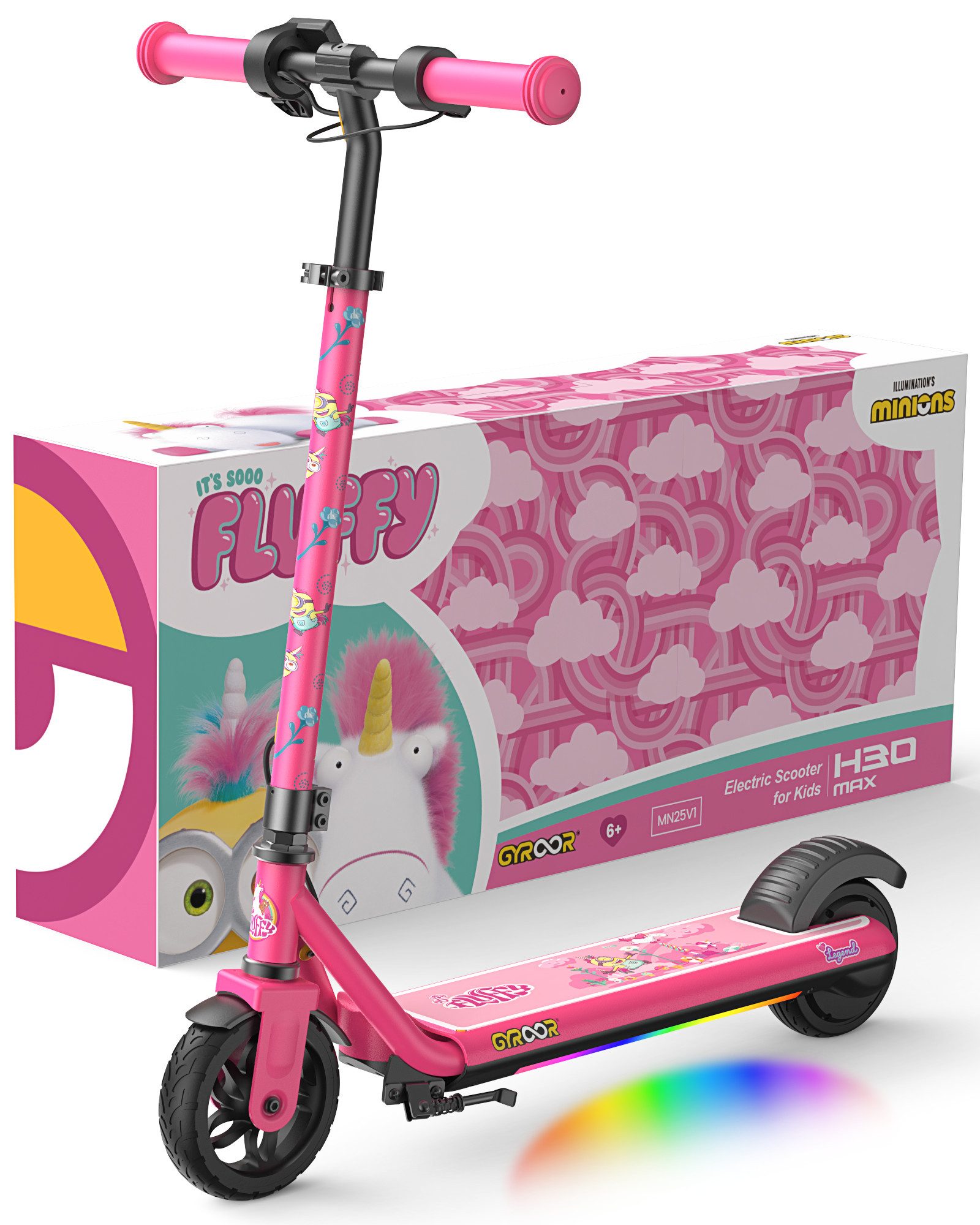 Gyroor E-Scooter Elektro-Kinderroller 6-12 Jahre, Musik E Scooter für Kinder, 16 km/h, (1 tlg), 10/13/16 km/h, LED Display, 3 Einstellbare Höhe, Doppelbremse