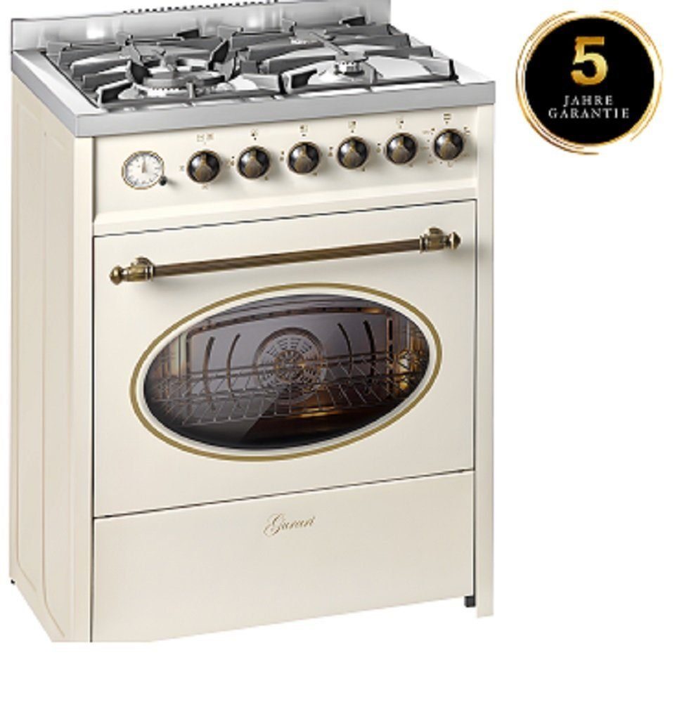 GURARI Gas-Standherd GCH G 614 CR /5 Jahre  Garantie, mit 1-fach-Teleskopauszug, Standherd 60 cm Erdgas Fl.Gas 4 Kw WOK, Gasgrill