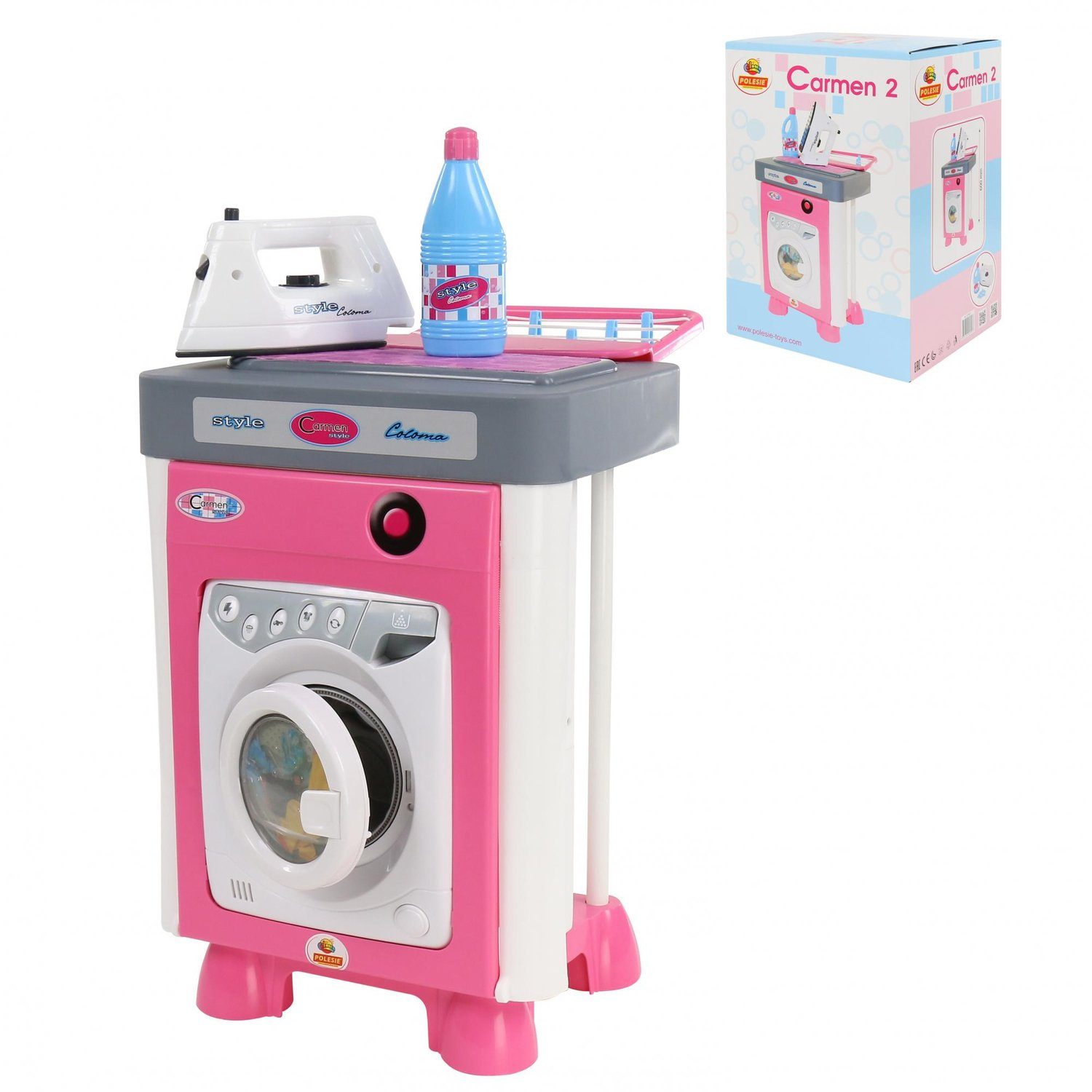 Polesie Kinder-Waschmaschine Kinder-Spiel-Waschmaschine 57907 Carmen,  Bügeleisen Wäscheklammern