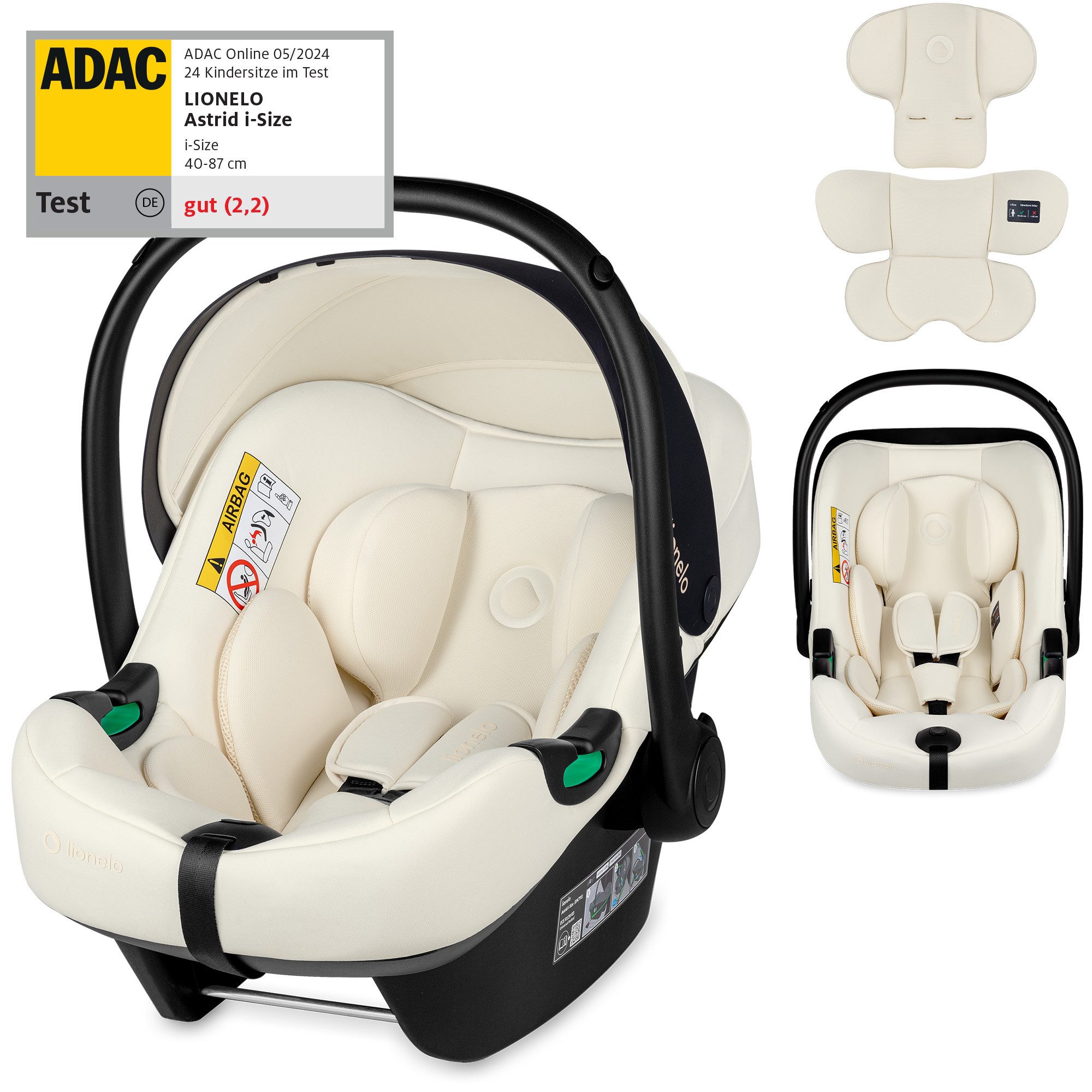 lionelo Babyschale ASTRID I-SIZE, ab: ab Geburt, bis: bis 87 cm, ab: 40,00 cm, bis: 87,00 cm, (Set), Sehr stabiler Träger, Höhenverstellung, Modernes Design