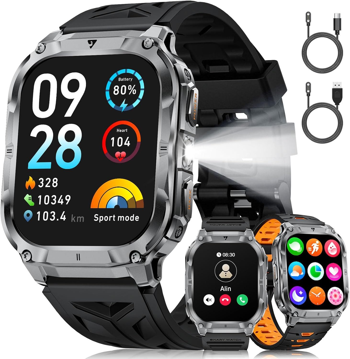 BENYAR EF22-G Smartwatch (5 cm, androd ios), MÄNNER SMARTWATCH MIT FITNESSANALYSE BLUETOOTH 53 UND LED LICHT
