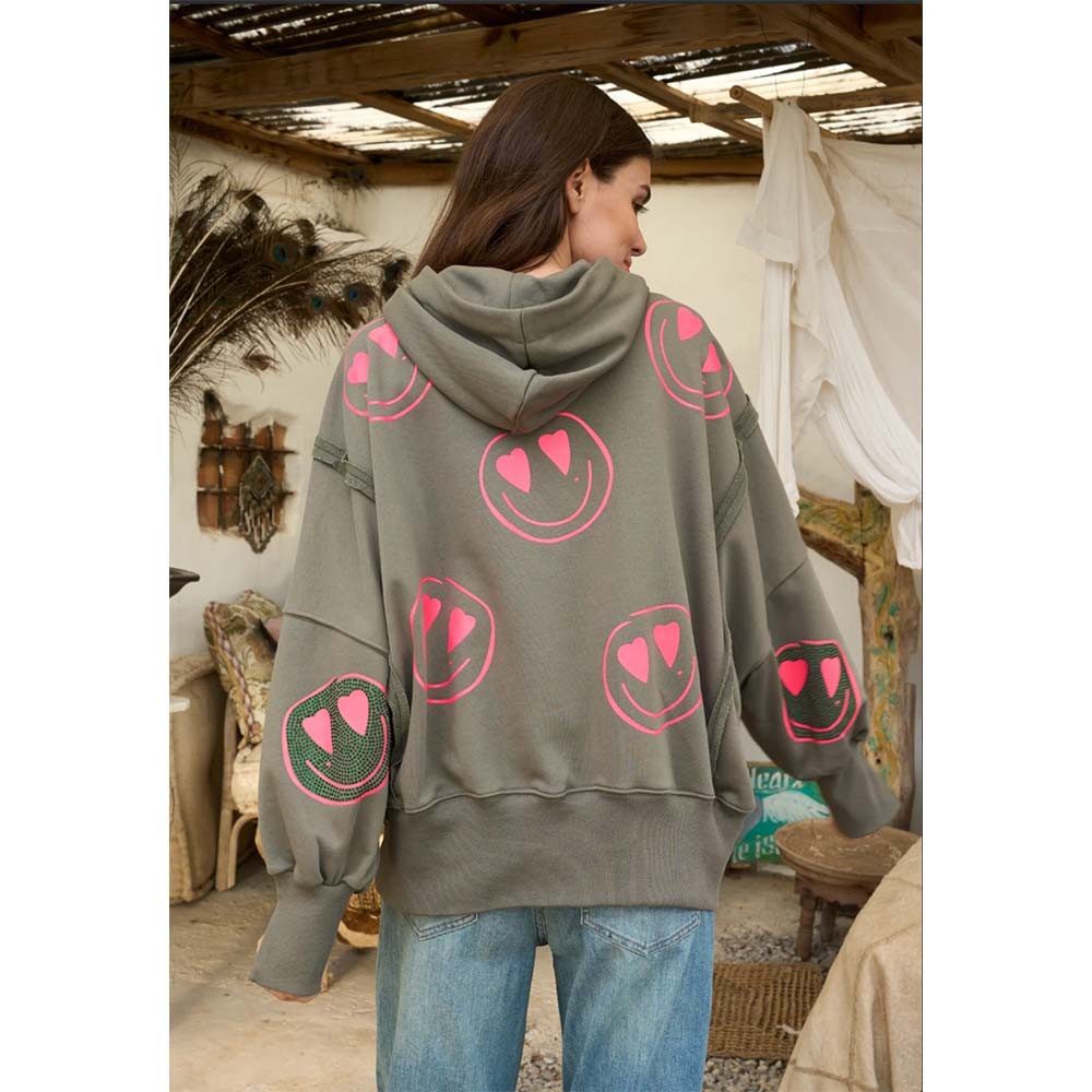 Miss Goodlife Hoodie Miss Goodlife MG12965 Heartface Allover Strass, Olive/ günstig online kaufen