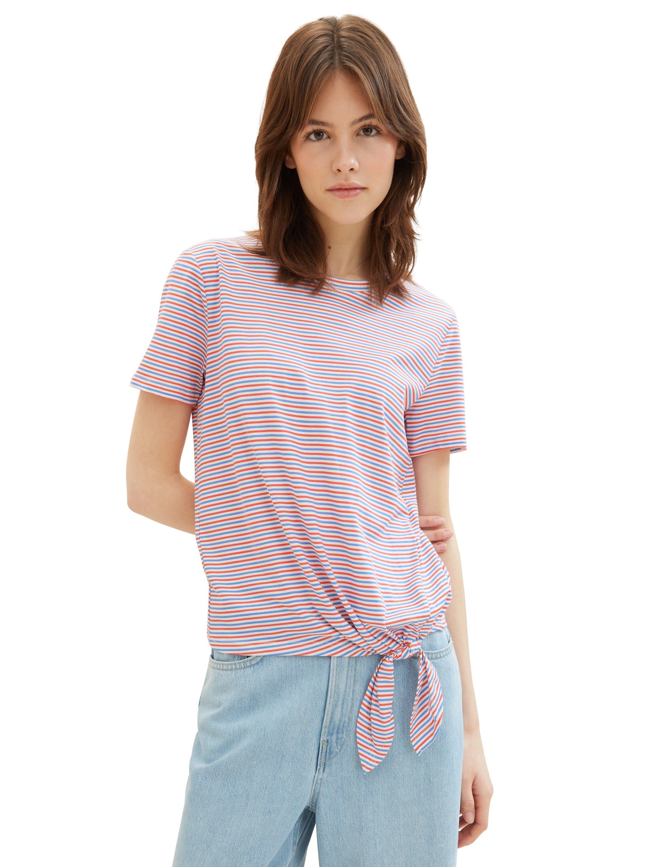 TOM TAILOR Denim T-Shirt mit Minimalprint und seitlichem Knoten