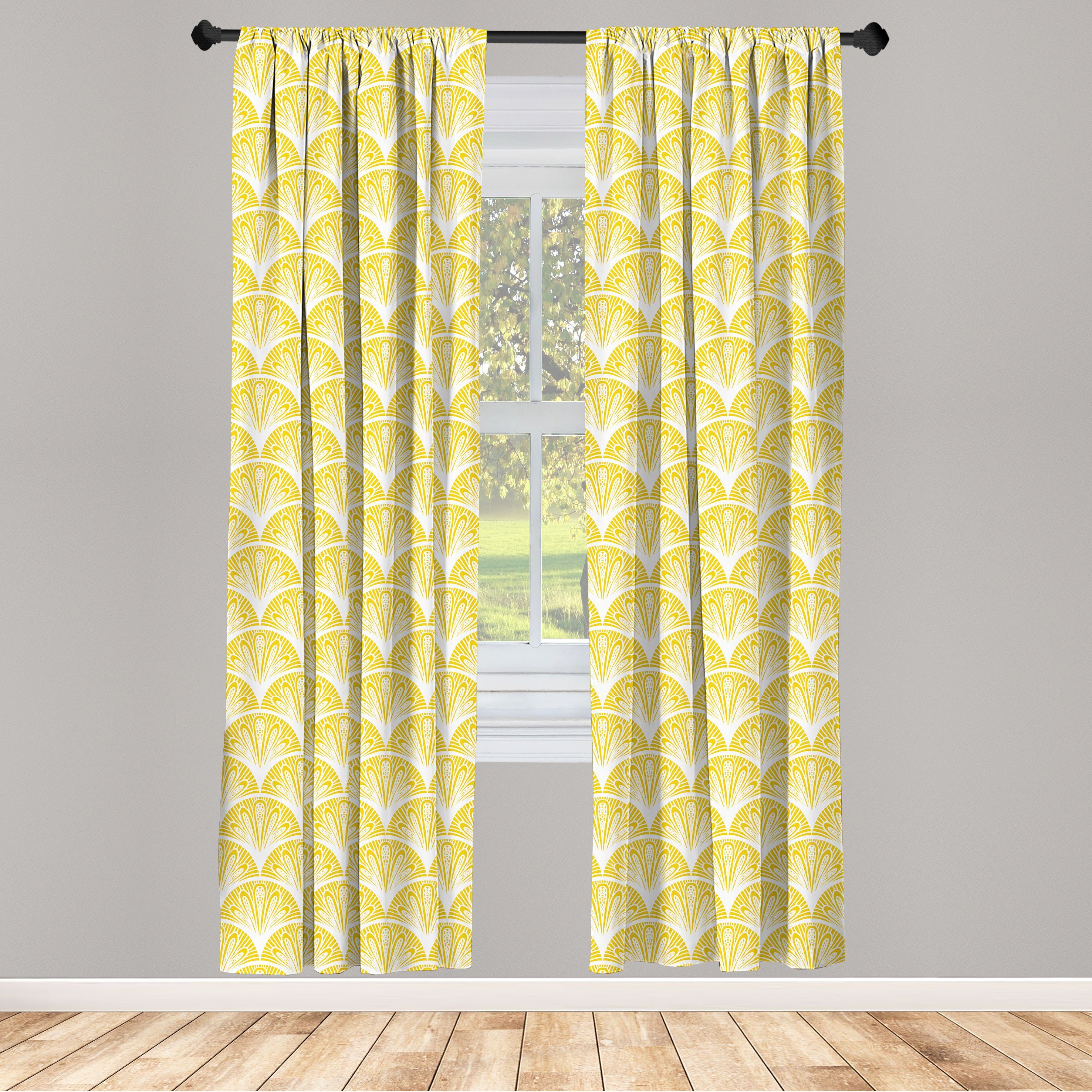 Gardine Vorhang für Wohnzimmer Schlafzimmer Dekor, Abakuhaus, Microfaser, Gelb und Weiß Blumenmotive