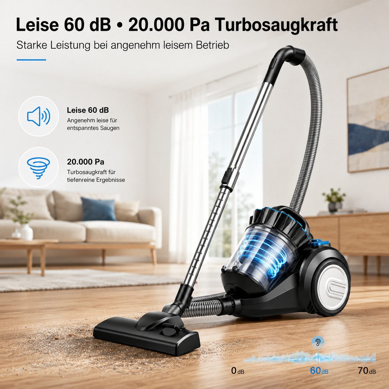 Fyrove Bodenstaubsauger staubsauger beutellos, Hygiene-Filter, hohe Saugkraft, 900 W, kompakt für Hartboden/Teppich, Turbodüse, Polsterdüse, 6m langes Kabel – Bild 2 von 5
