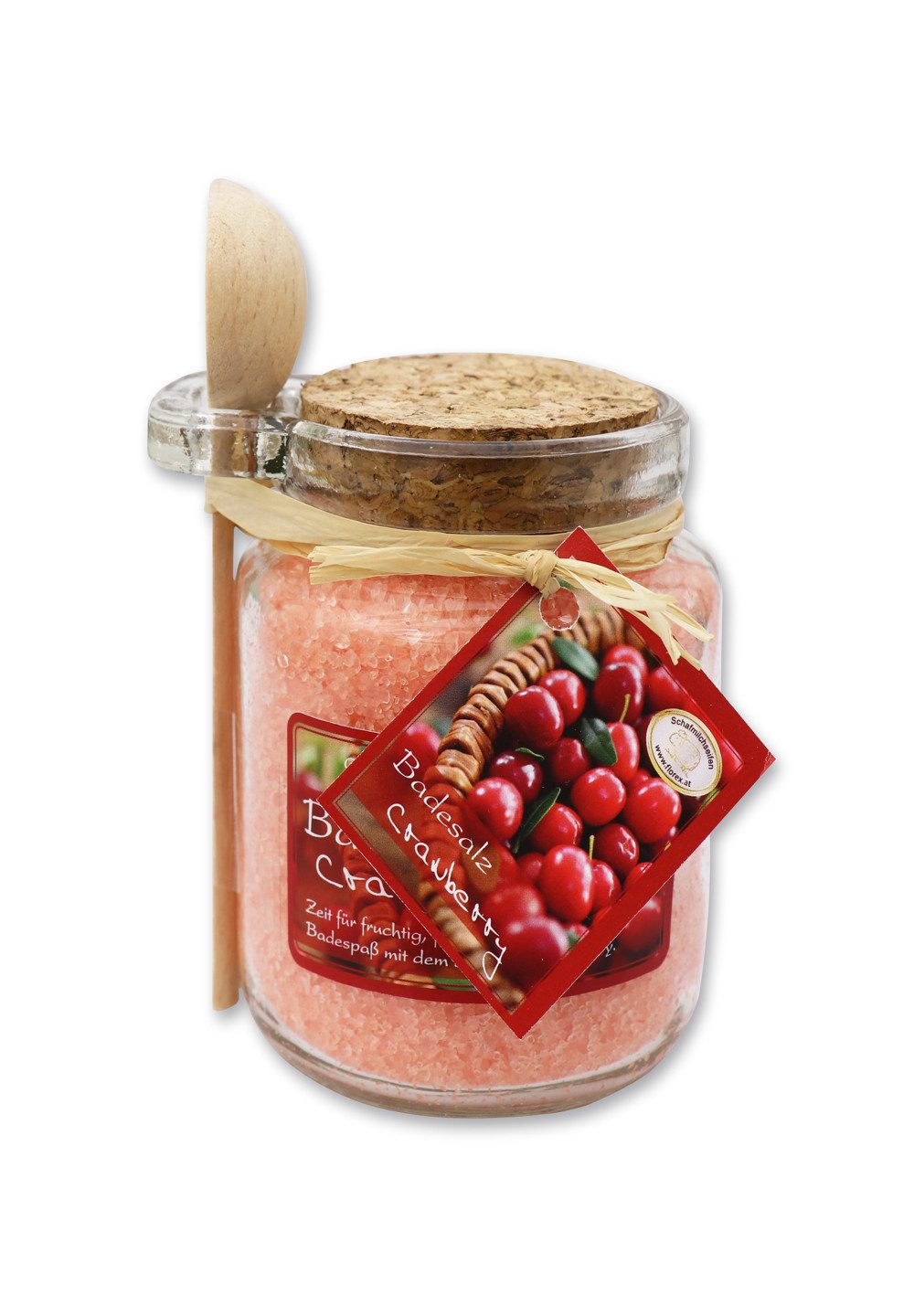 Gerlinde Hofer _ Florex GmbH Badezusatz B1420CB Cranberry, 1-tlg., Badesalz mit Bio Schafmilch im Glas mit Holzlöffel 300 g