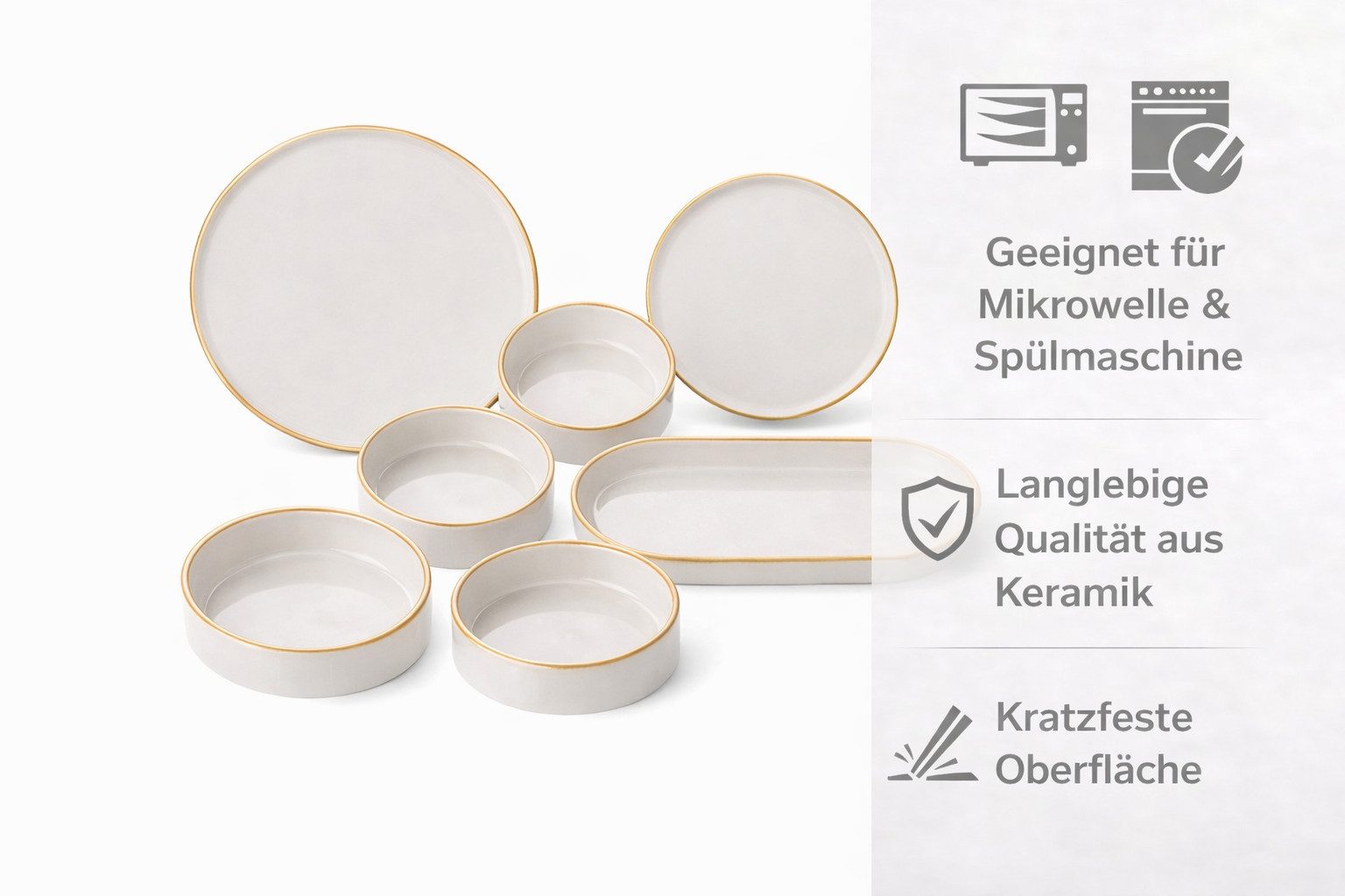 Hermia Concept Frühstücks-Geschirrset 6 Tellern, 2 Platten und 6 Schüsseln Dieses Set 100 % Keramik (14-tlg), 6 Personen, Keramik, Steinzeug, spülmaschinenfest  – Bild 4 von 4