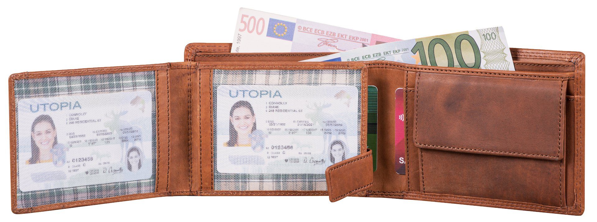 Benthill Geldbörse Herren Echt-Leder Geldbeutel RFID Großes Portemonnaie Männer Vintage, RFID-Schutz Kartenfächer Münzfach