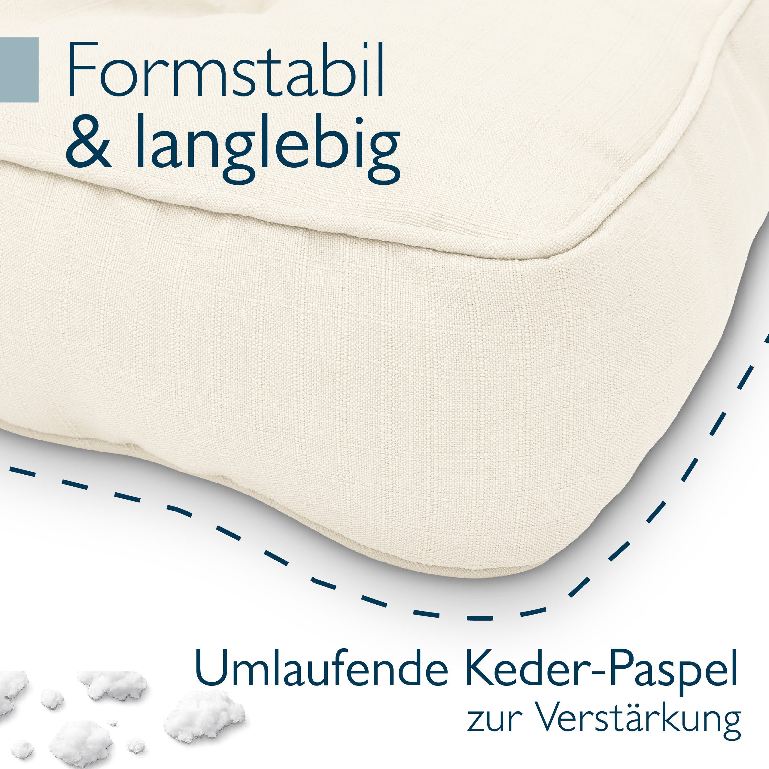 Beautissu Sitzkissen Lounge Kissen Outdoor Beige XLuna, 40x40cm, Sitzkissen Gartenstuhl 10 cm dick Sitzpolster Auflagen für Gartenmöbel