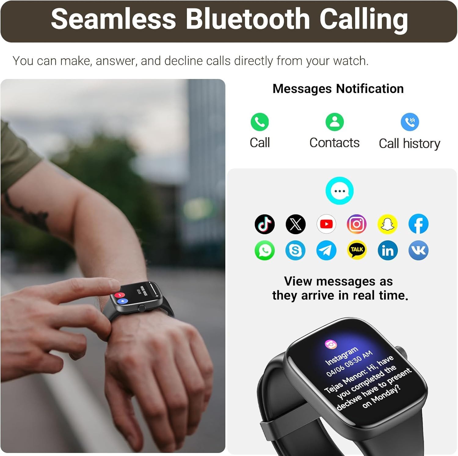TOZO S7 Smartwatch (4,7 cm, android ios), Smartwatch mit AMOLED Display Fitnessfunktionen Sportmodi wasserdicht