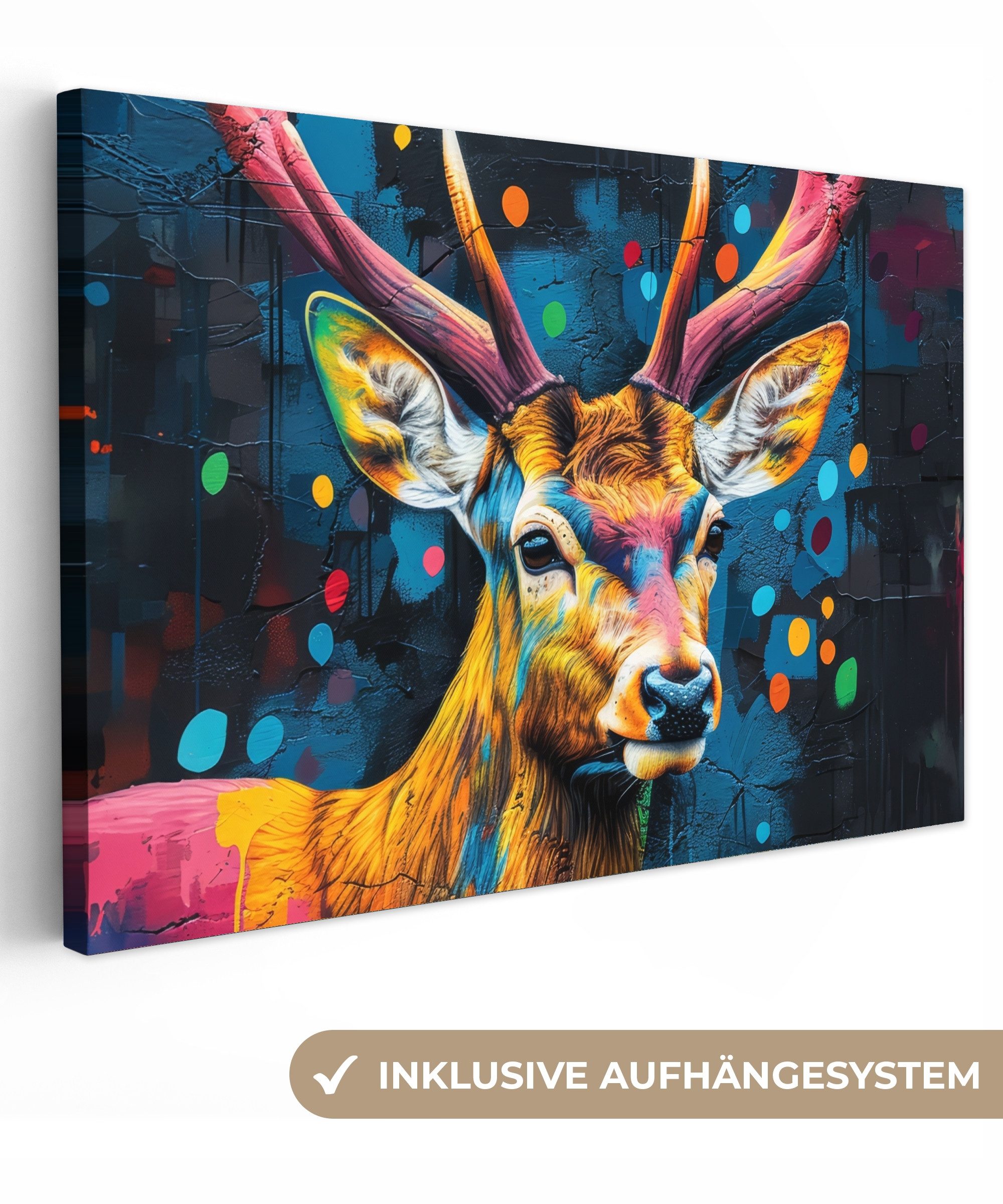 OneMillionCanvasses® Leinwandbild Graffiti - Hirsch - Tier - Farbenfroh, Fo günstig online kaufen