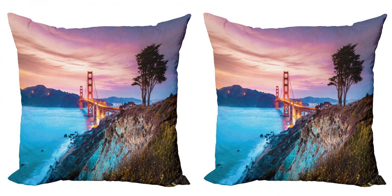 Kissenbezüge Modern Accent Doppelseitiger Digitaldruck, Abakuhaus (2 Stück), Nachtozean Golden Gate Bridge Baum