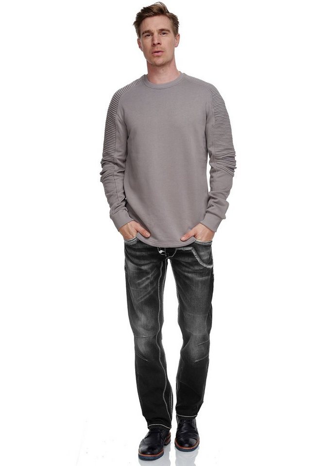 Rusty Neal Sweatshirt mit geripptem Ärmeldesign, Besonders bequem durch  klassischen Rundhalsausschnitt