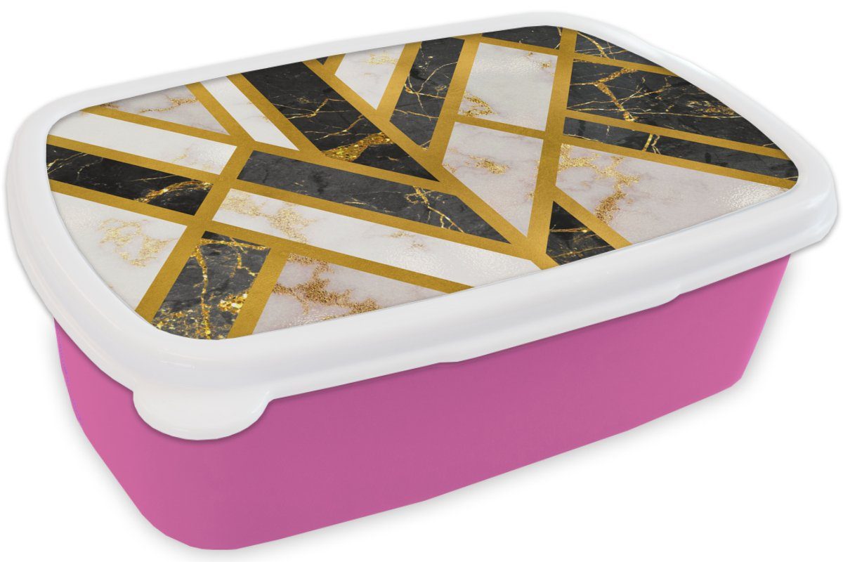 Mädchen, rosa - für Kunststoff, Brotbox Muster, Marmor (2-tlg), Lunchbox Kinder, MuchoWow Gold Brotdose - Snackbox, Kunststoff Erwachsene,