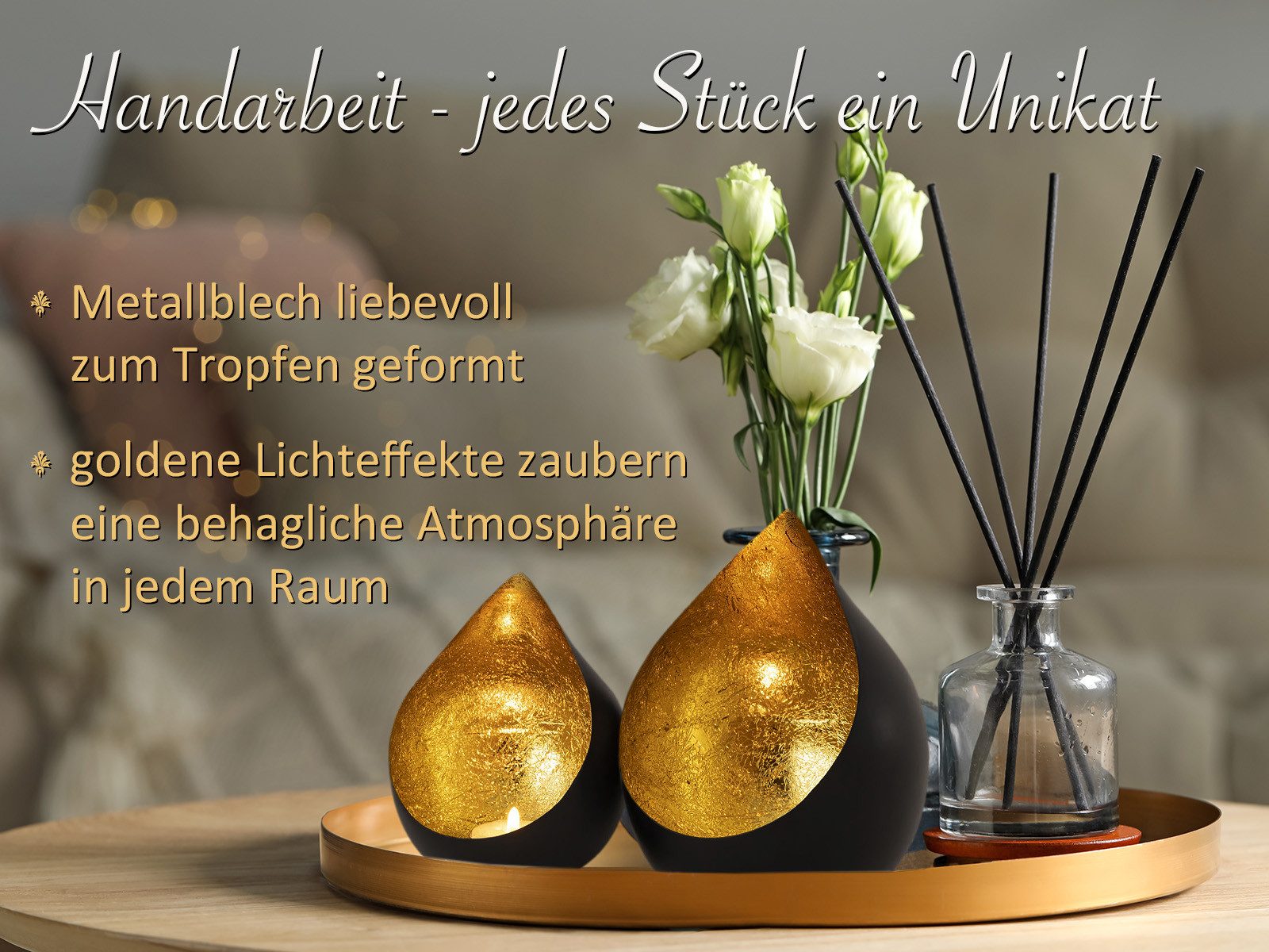 Amagohome Teelichthalter Teelichthalter Set 2-teilig Kerzenständer Tropfenform Metall schwarz m (2 St)