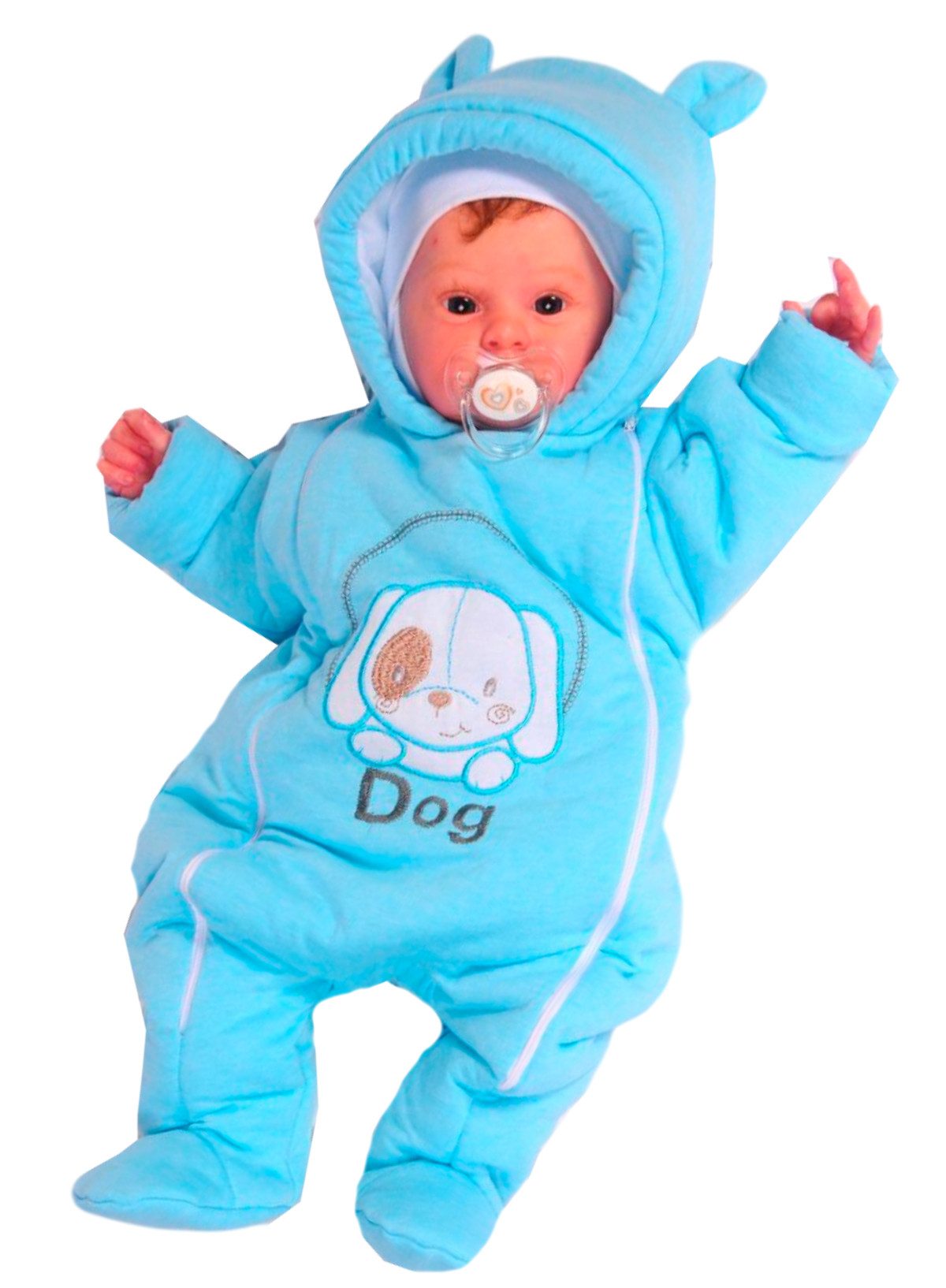 La Bortini Overall Baby Overall Wagenanzug mit Kapuze Übergangsoverall mit Elefant aus Baumwolle, gefüllt, 44 50 56 62 68 74