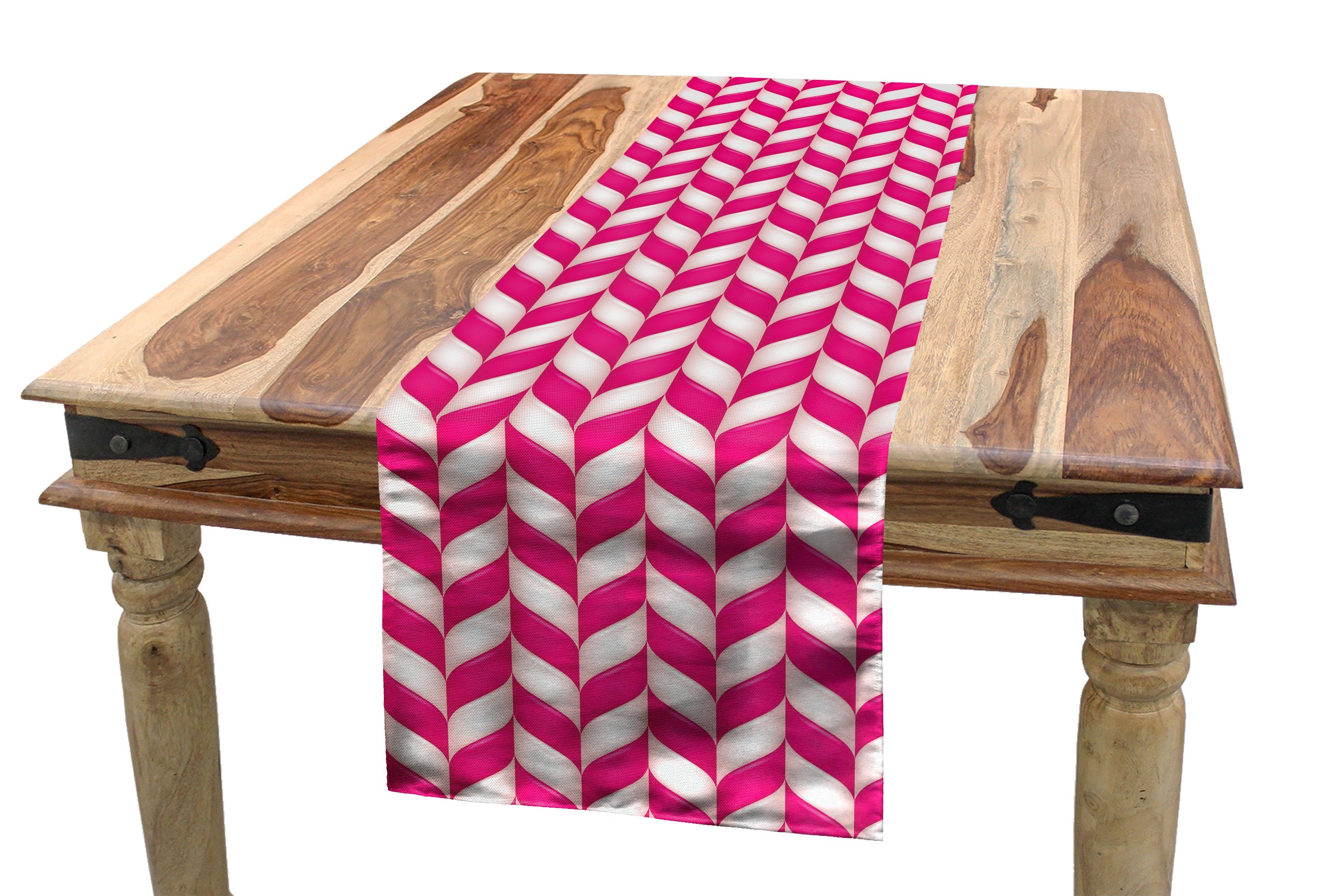 Rechteckiger Tischläufer, Vibrant gewellte Weiß, Dekorativer Linien Esszimmer Tischläufer rosa, Abakuhaus Küche