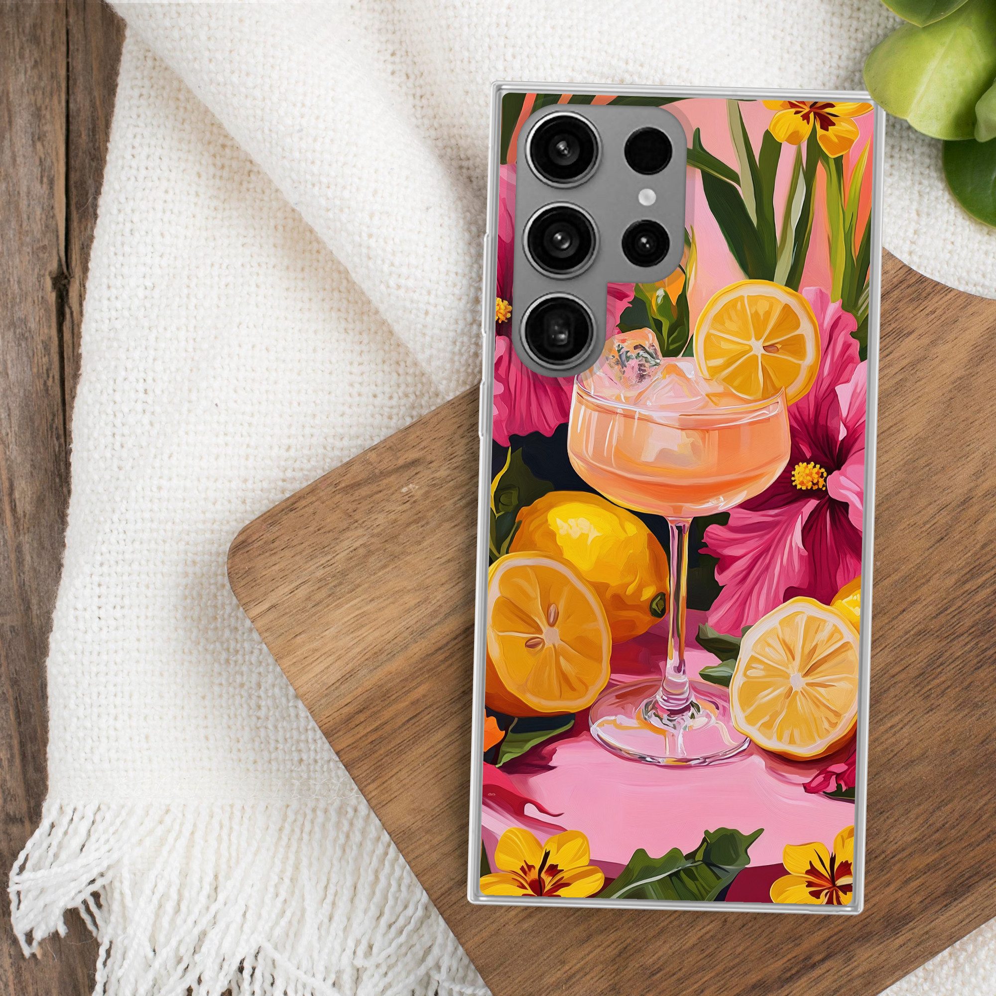 MuchoWow Handyhülle für Samsung Galaxy S23 Ultra Getränk - Blumen - Gelb
