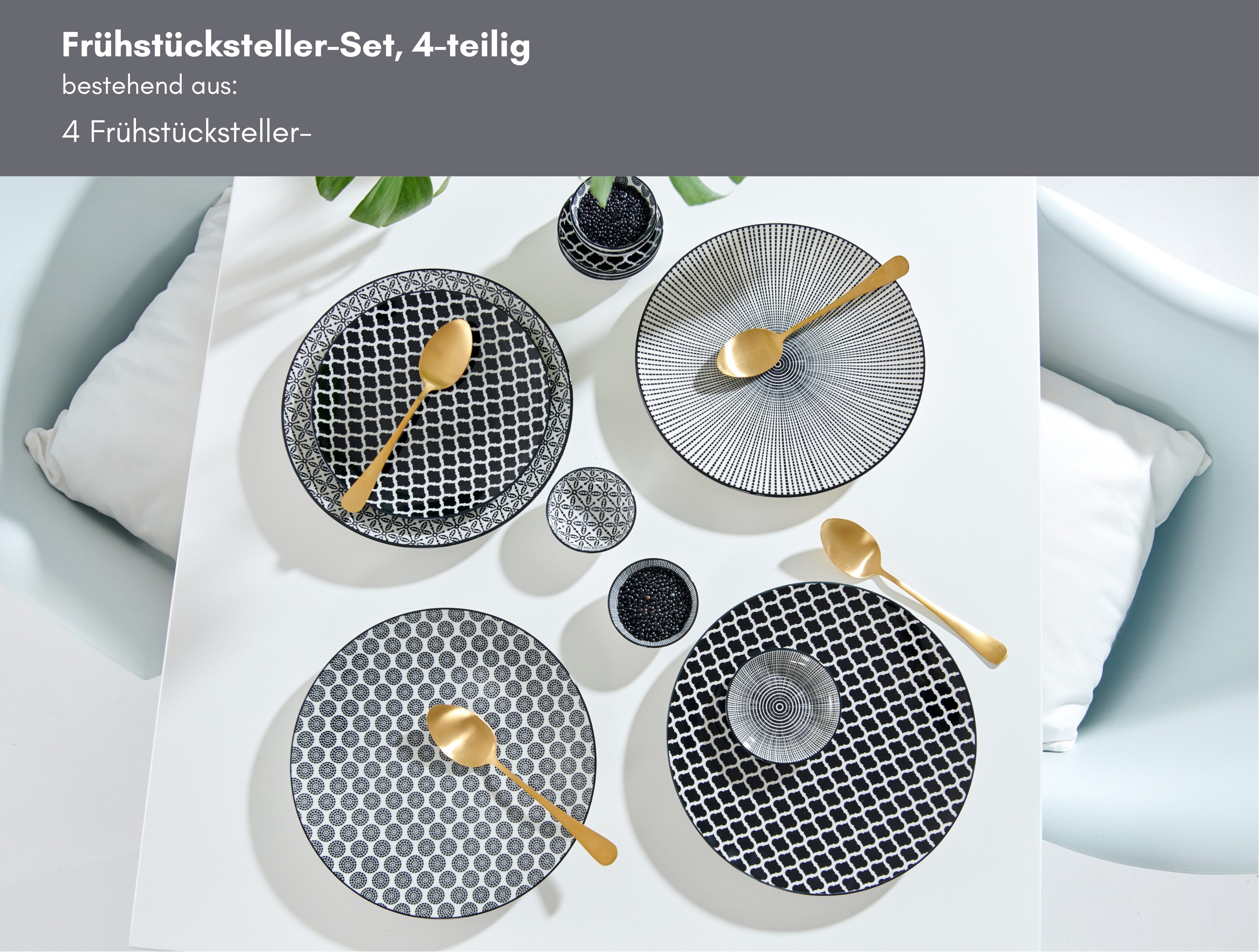 Ritzenhoff & Breker Frühstücksteller Takeo, (4 St), Teller Set, Porzellan, skandinavisch-schlichter Touch, Ø 21,5 cm