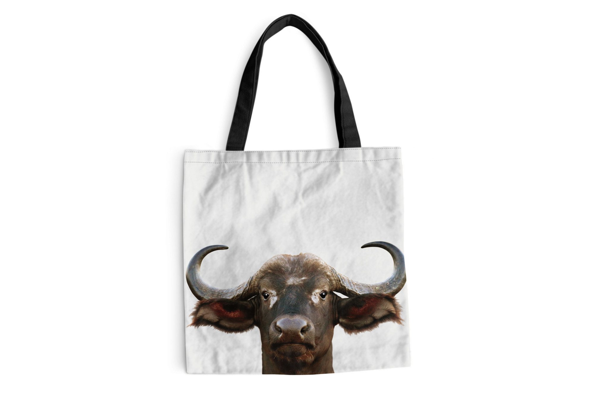 MuchoWow Shopper Büffel - Wasserbüffel - Kopf - Kuh - Hörner - Jungen - Mädchen, Handtasche, Damen und Herren, Schultertasche, Umhängetasche, Tote Bag