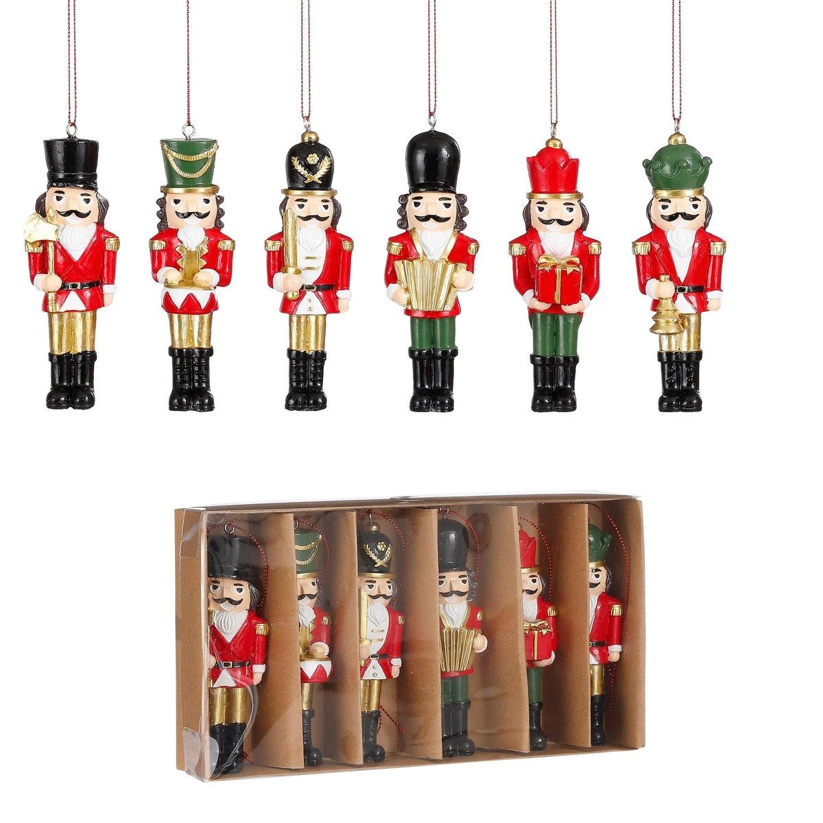 Mica Decorations Weihnachtsbaumkugel Mica Decorations Ornament Nussknacker rot 6 Stueck - l4xw2xh10,5cm