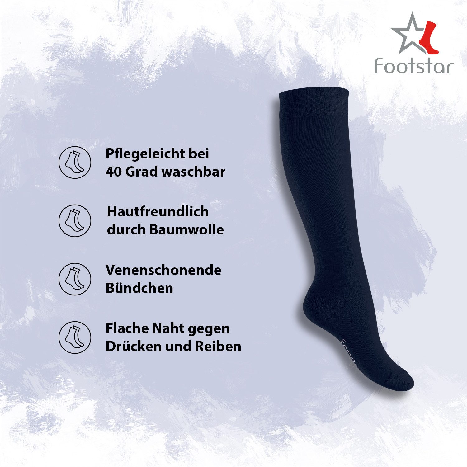 Footstar Langsocken EVERYDAY! 5 PAAR Damen & Herren Kniestrümpfe Lange Socken kniehoch