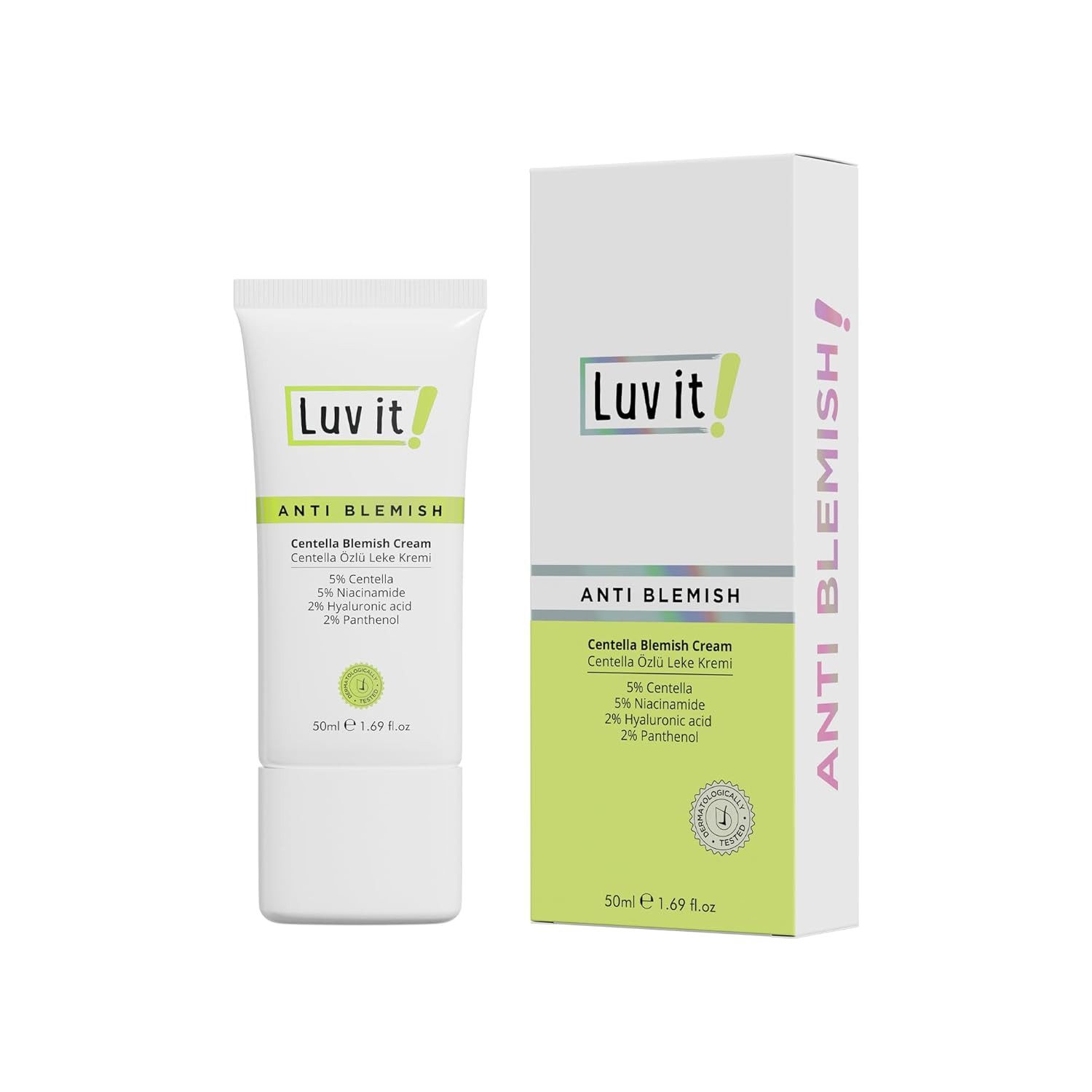 Luv it! Gesichtspflege Centella Anti-Pickel Creme, mit Niacinamid, Hyaluronsäure & Coenzym Q10 – 50 ml