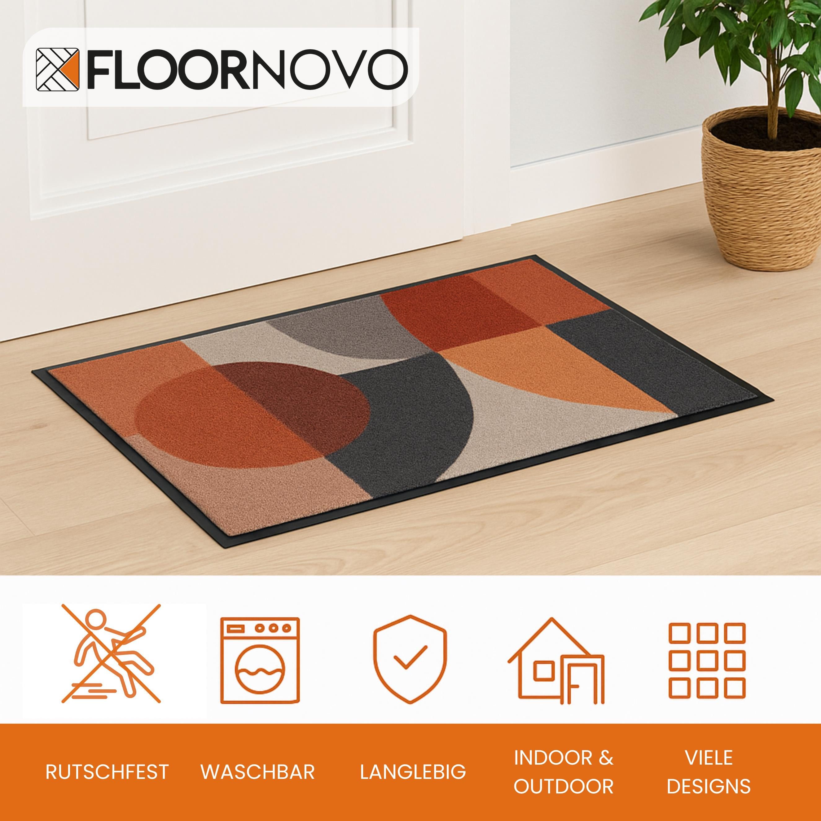 Floornovo Fußmatte Floornovo Schmutzfangmatte Dreikatzen waschbare Fussmatte, rechteckig, rutschfest
